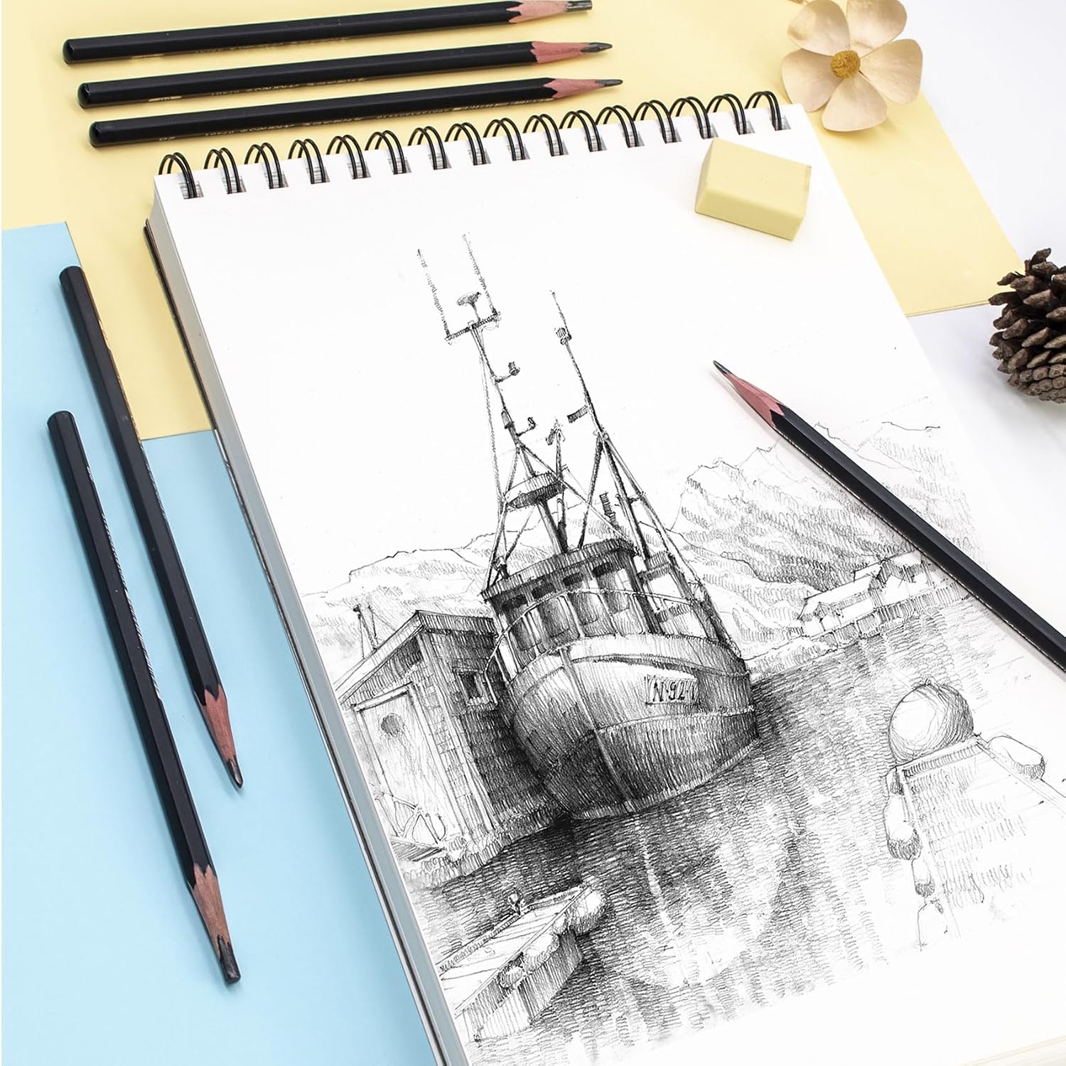 Detalle de Stationery Island Skizzenbuch A5 mit 180 g/m² Zeichenpapier, 100 Seiten, spiralgebunden