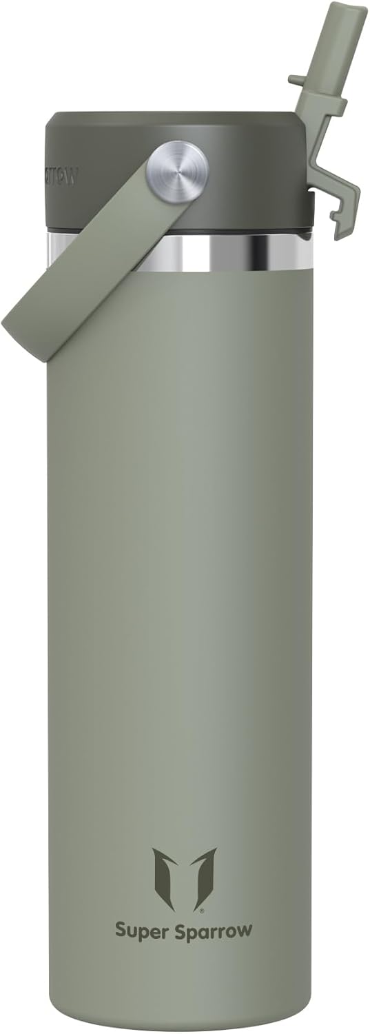 Detalle de Sparrow Trinkflasche Edelstahl 750ml – Weiter Öffnung SwivelSip mit Strohhalm