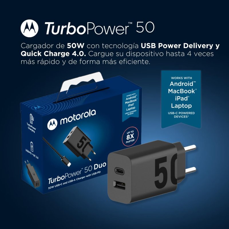 Detalle de Motorola TuboPower 50 Duo SJMC502 cargador 50 W rápido Negro