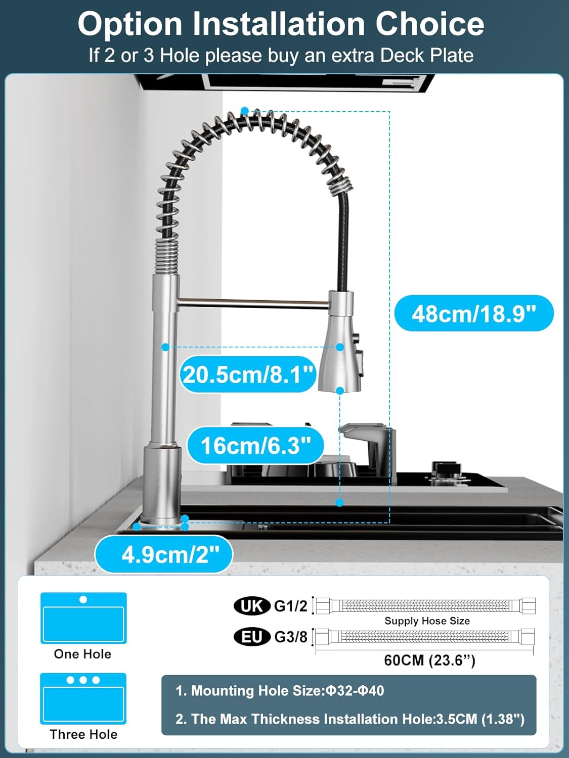 Detalle 1 de SREWOHS PRO Rubinetto da cucina estraibile 360° con doccetta 🚰