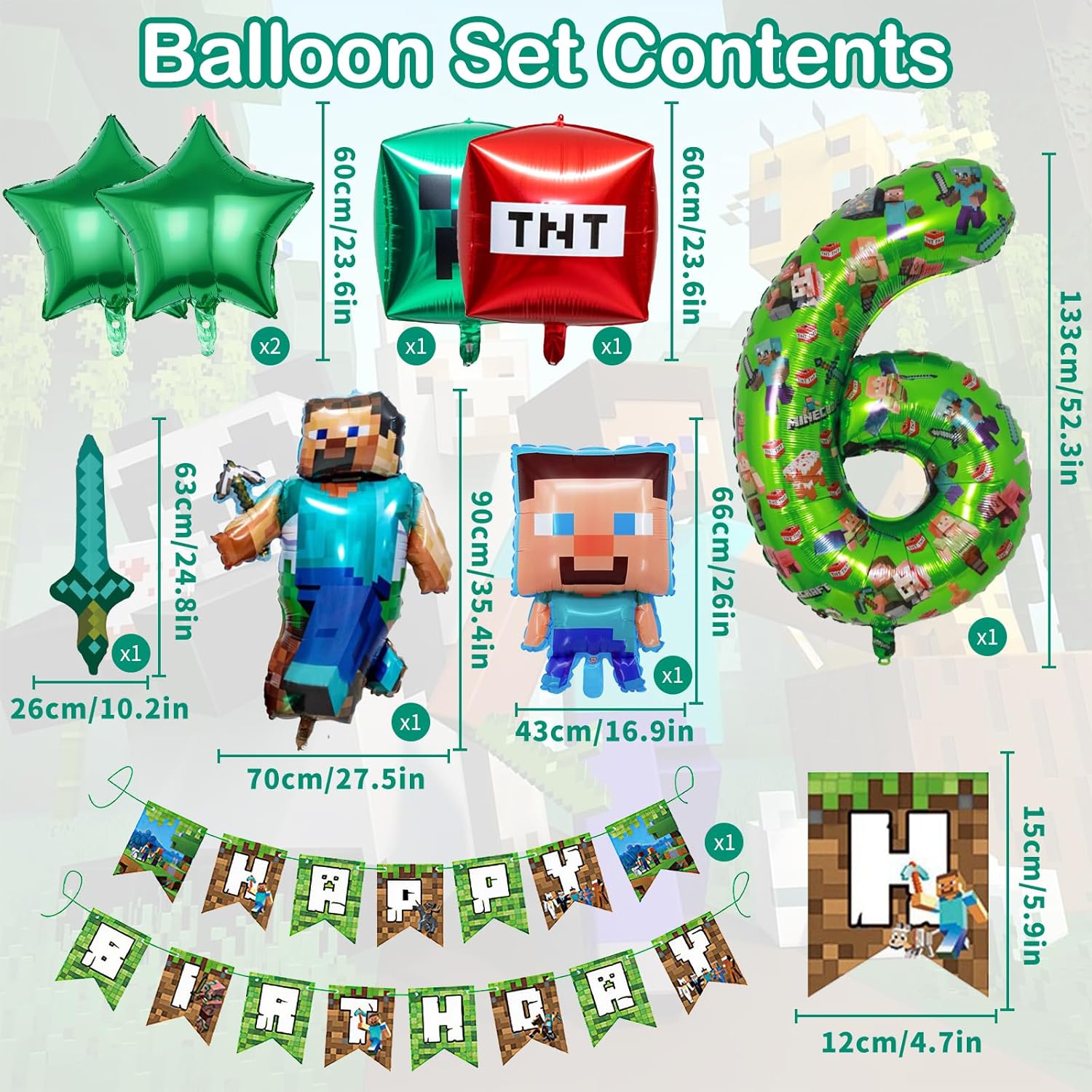 Thumbnail 2 de Birthday Balloons 40inch Foil Number 6 Set with Cartoon Banner & Character Balloons