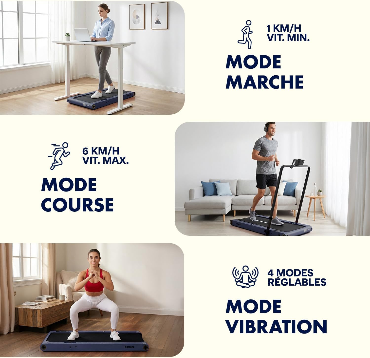Thumbnail 1 de Squatz Tapis de Marche 2-en-1 avec Plateforme Vibrante: compact et silencieux pour bureau et maison