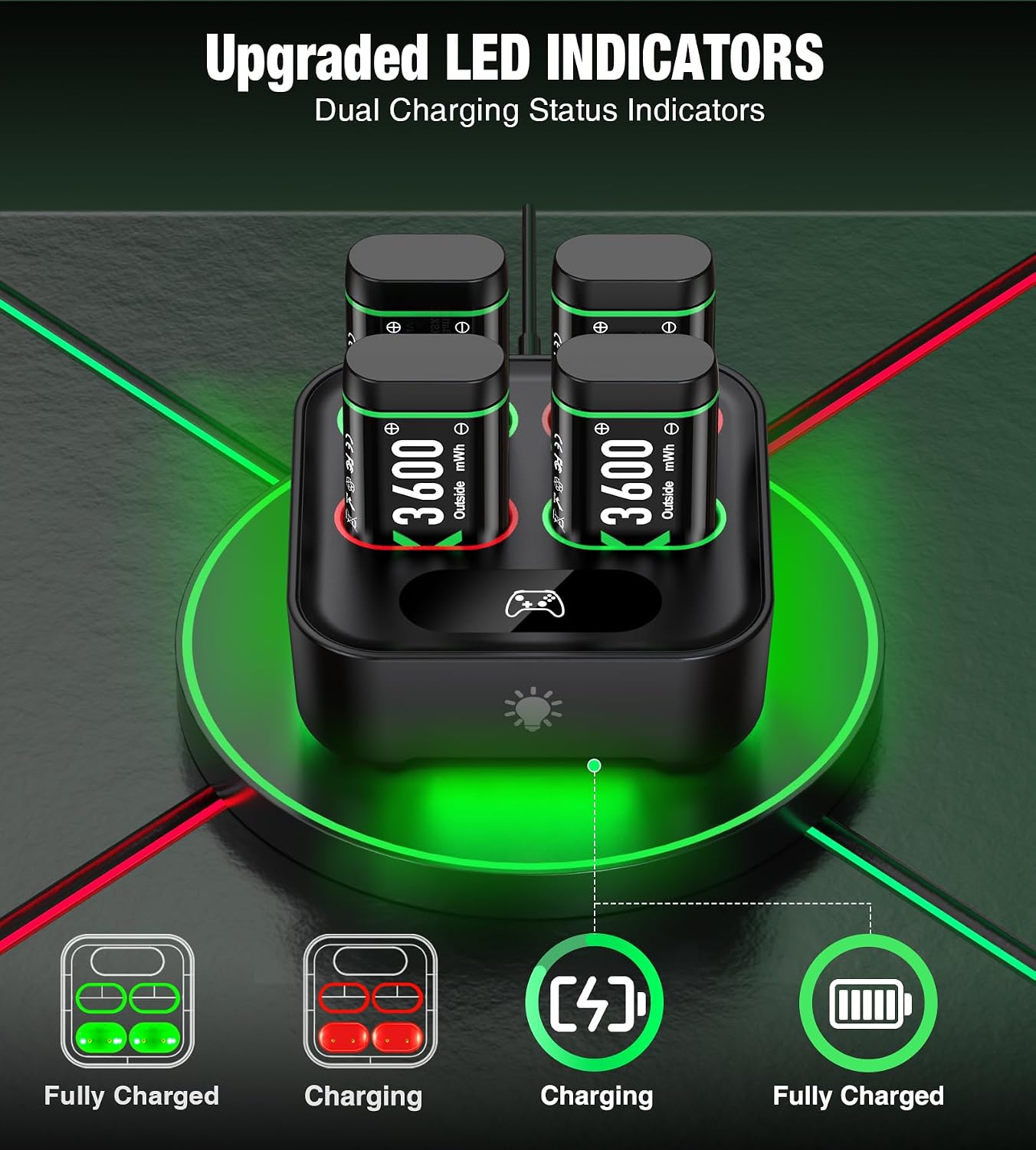 Detalle 1 de Xbox Controller Ladegerät mit 4x3600 mWh Akkus