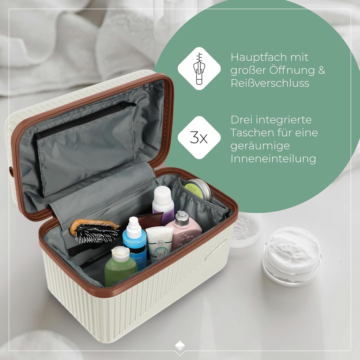 Detalle 2 de travelite Beautycase Hartschale Handgepäck BALI – 36 cm Kosmetikkoffer mit Organizer & Aufsteckfunktion, 17 Liter