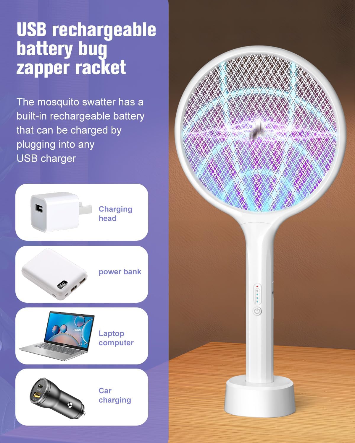 Thumbnail 6 de DEEZEE ELMS-4000 Electric Fly Swatter with 4,000V Grid and Rechargeable Purple Light