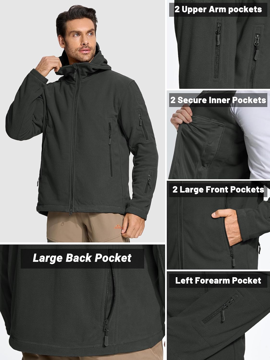 Thumbnail 4 de TACVASEN Herren Fleecejacke Military