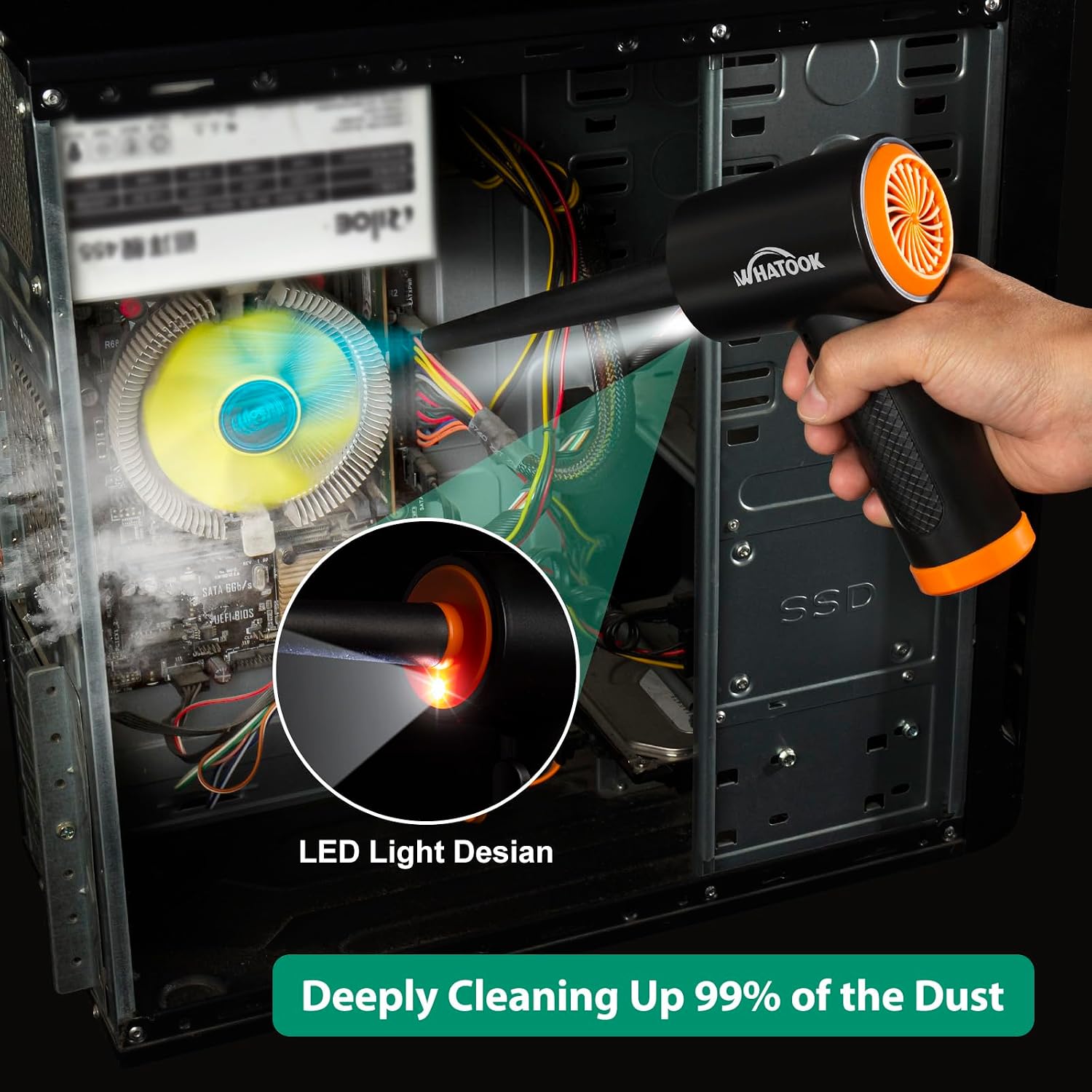 Detalle de Depolveratore Elettrico Aerosol Senza Fili con LED Light – 3 Velocità, 60000 giri/min