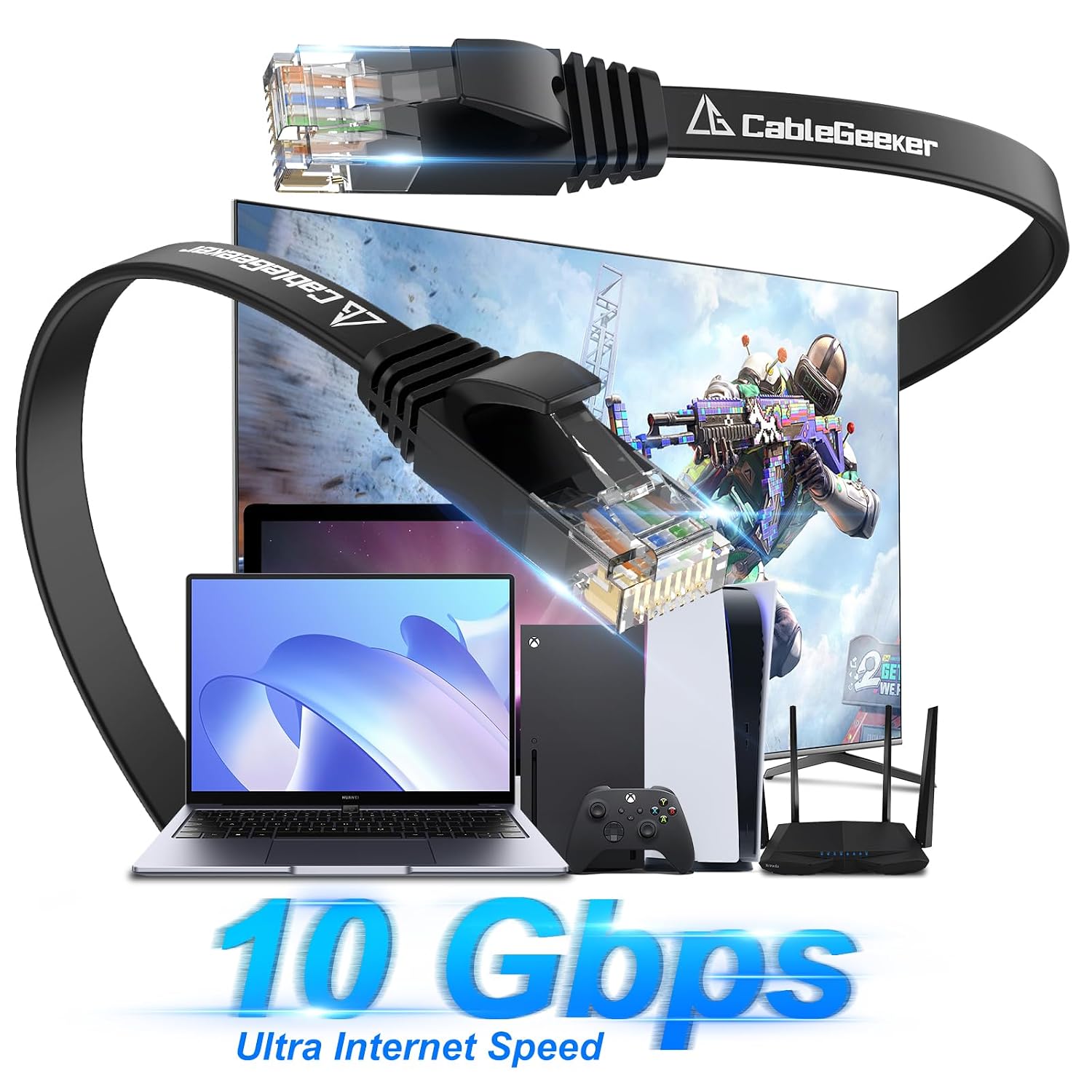 Detalle 2 de Cat 6 Ethernet Cable 100 ft — High Speed 10Gbps
