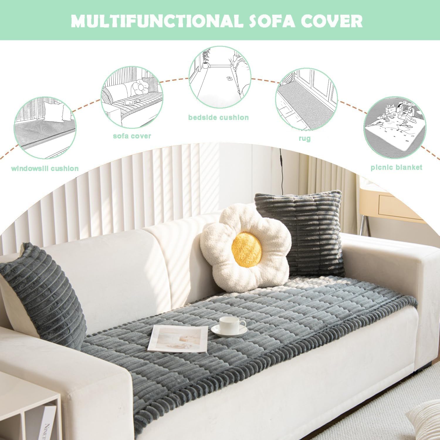Detalle de ZQFFB Pet Couch Cover for Dogs — Washable Non-Slip Couch Protector for Sofas