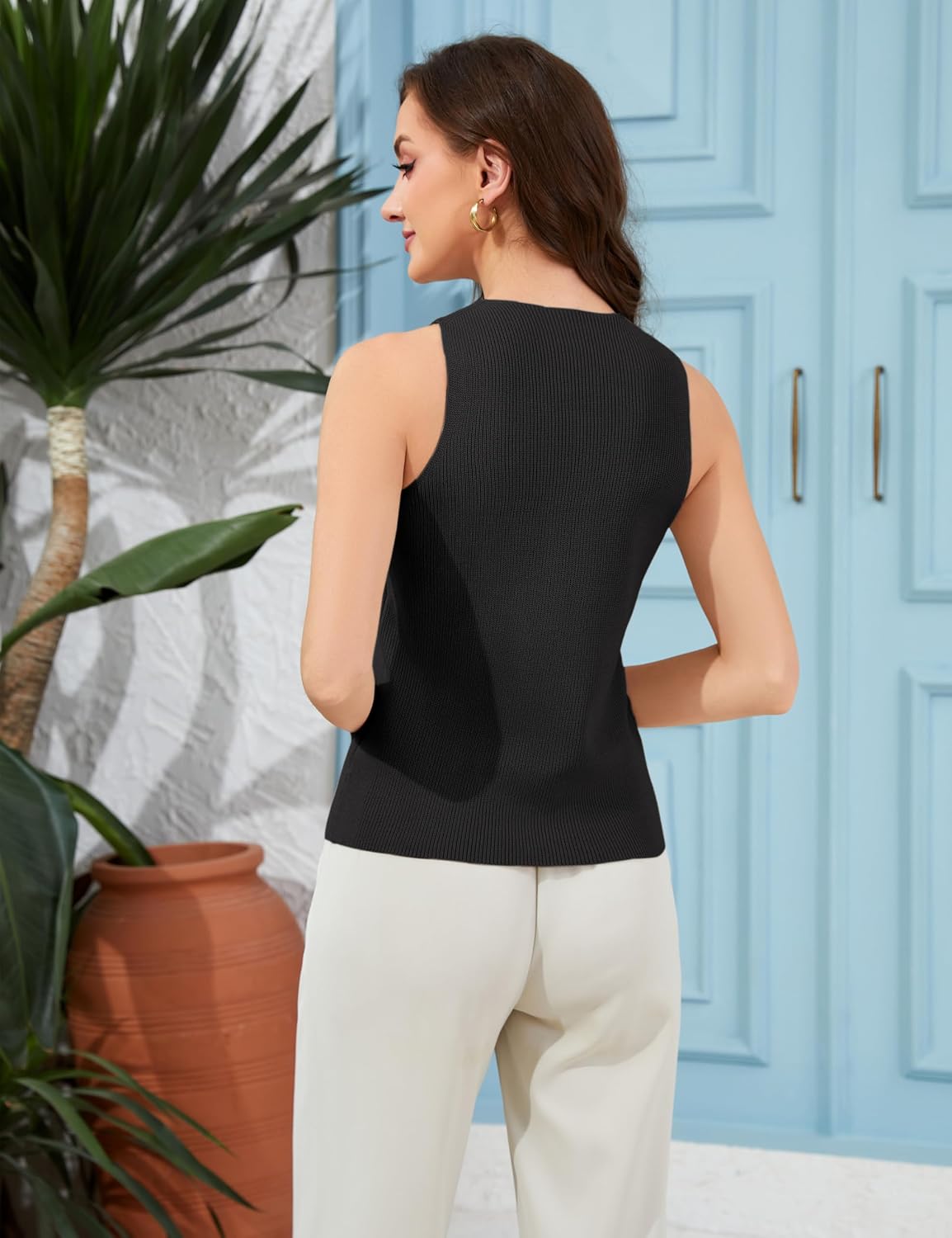Thumbnail 3 de Yeokou Women Halter Cross-Over Collar Knit Tank Top (Sleeveless)