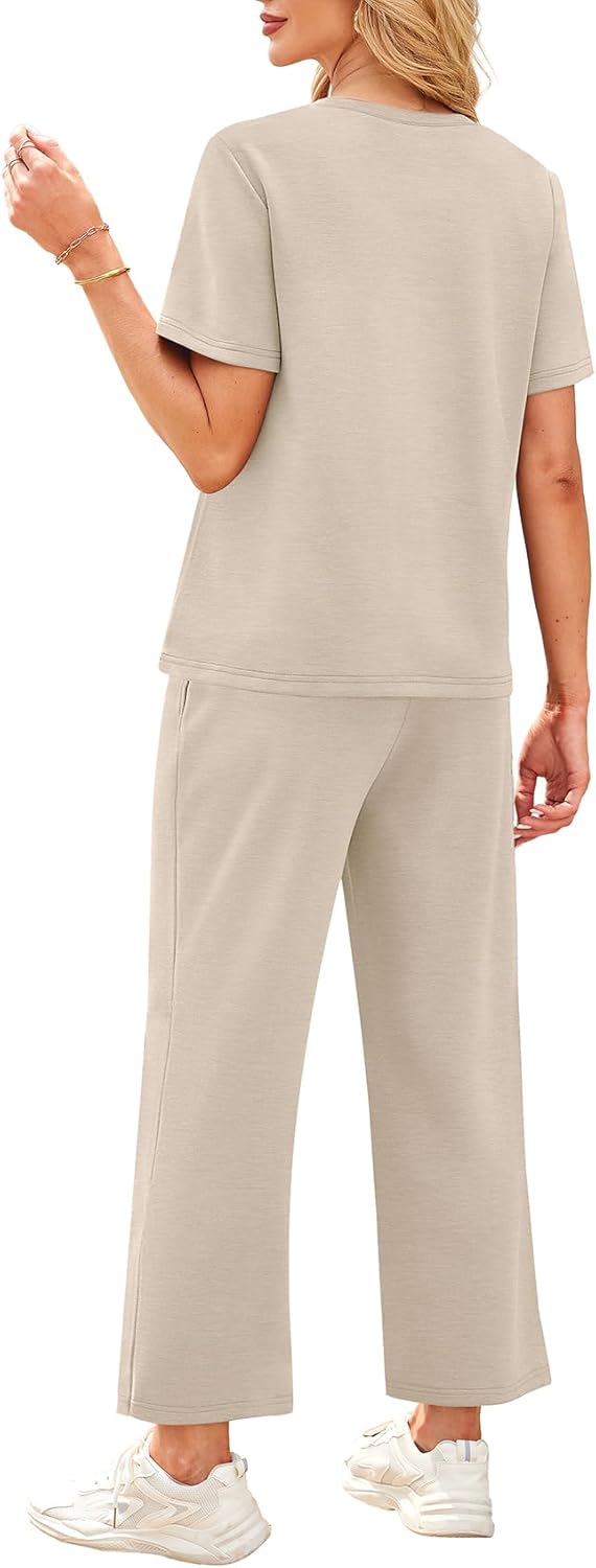 Thumbnail 4 de WIHOLL 2-Piece Women’s Summer Lounge Set with Short Sleeve Crop Top and Wide-Leg Pants