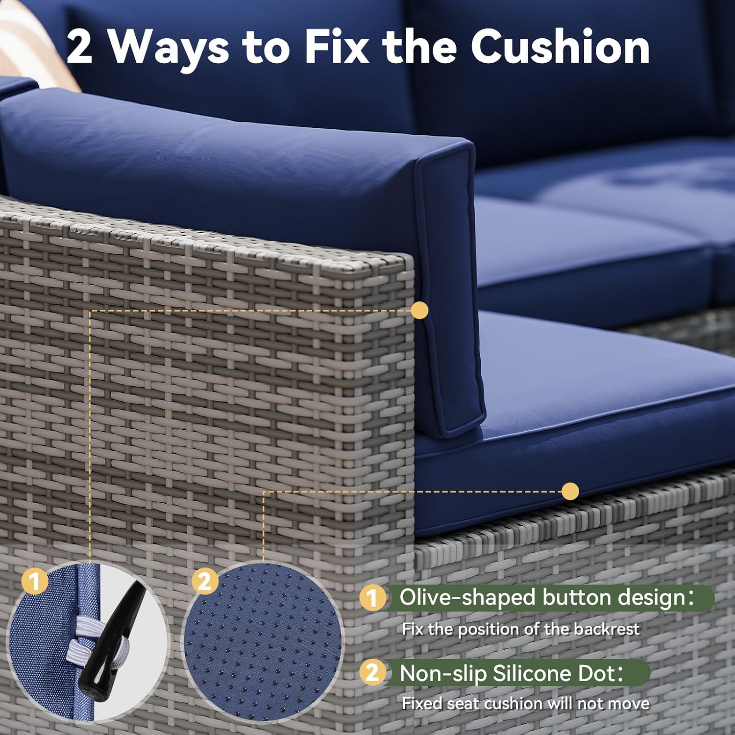 Detalle 2 de Aoxun G86002-04BU-AXUS Outdoor Furniture Cushions, Navy Blue, 4-Inch Foam