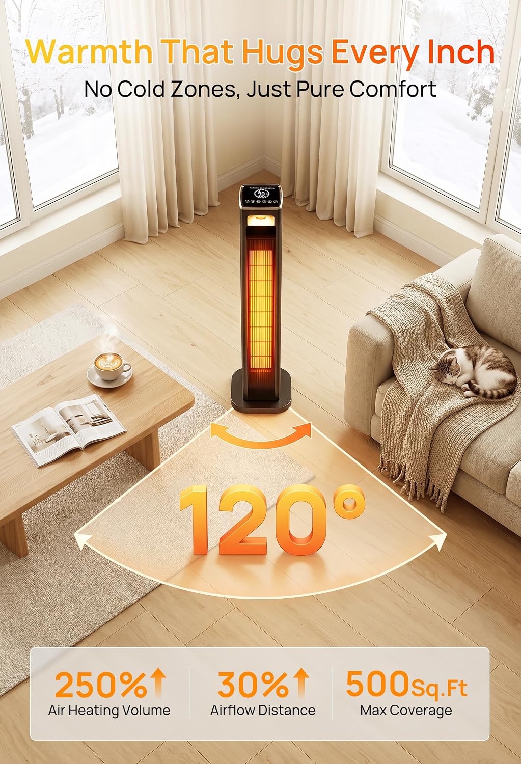 Thumbnail 2 de Mountman QN2313R 37-Inch Tower Space Heater, 1500W, 120° Oscillation