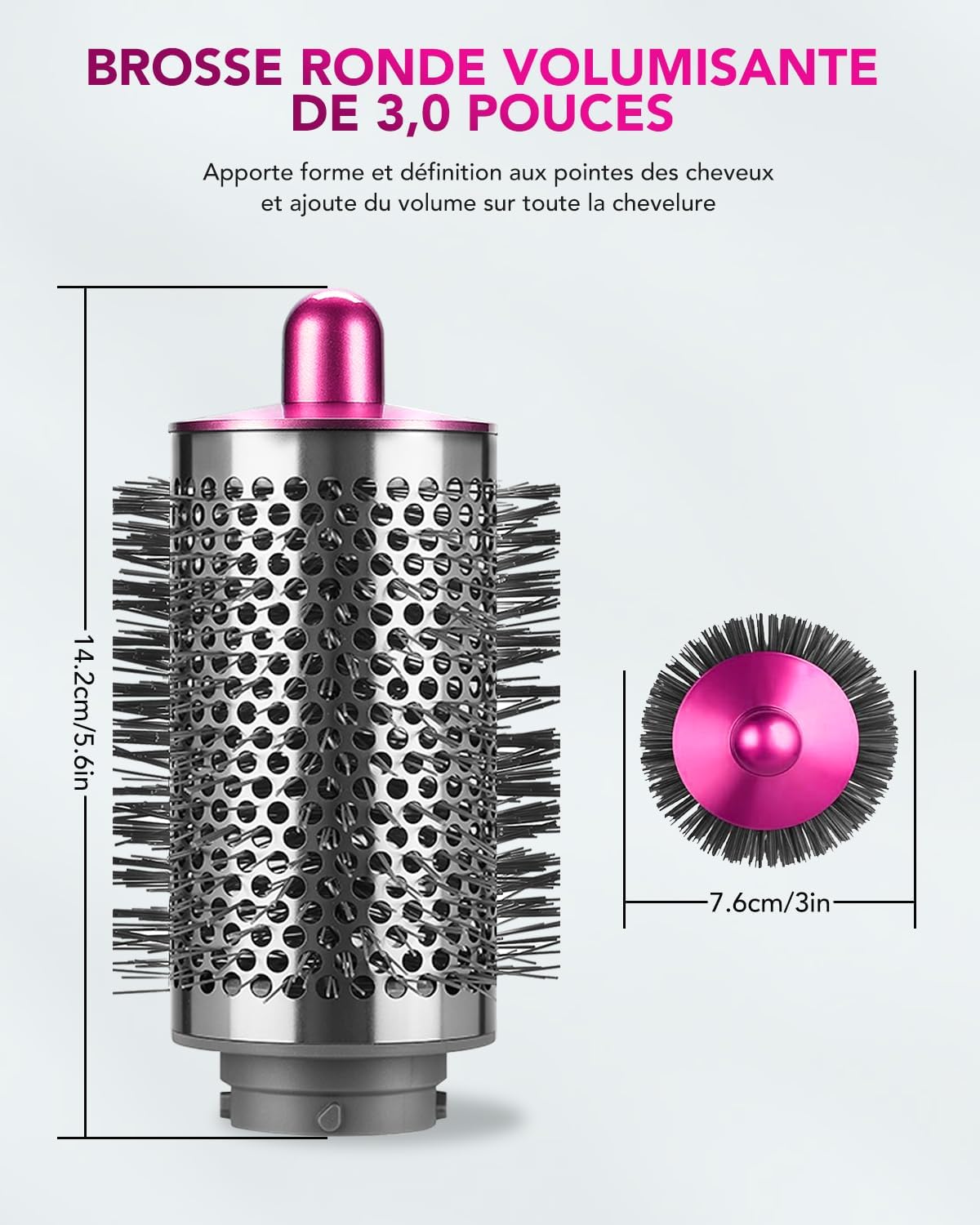 Detalle 2 de Grande Brosse Volumisante compatible Dyson Airwrap – poils longs et fins, modèle fuchsia