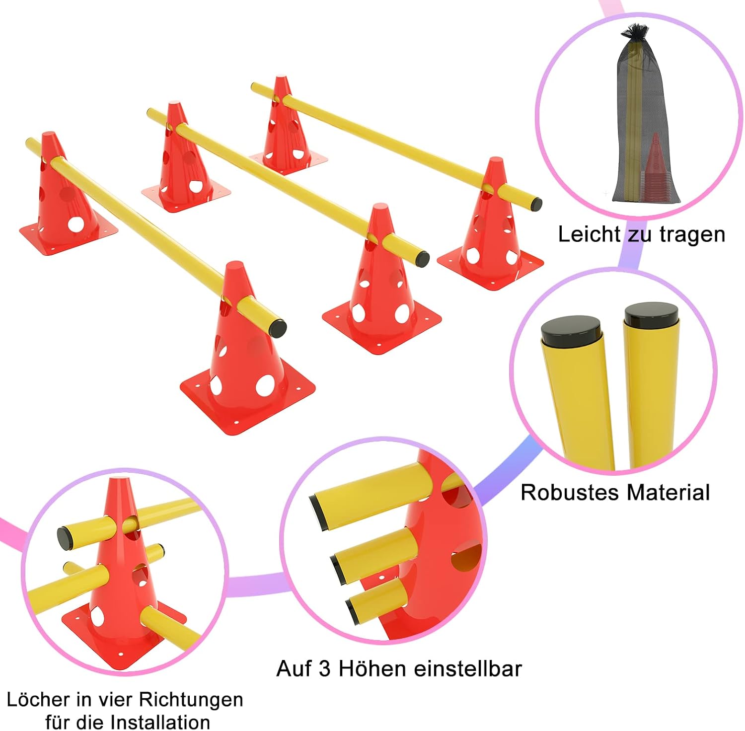 Thumbnail 1 de ACXIN 6er Sports Steckhürdenset: 12 Kegel + 6 Stangen für Koordinationstraining – flexibel, wetterfest und vielseitig