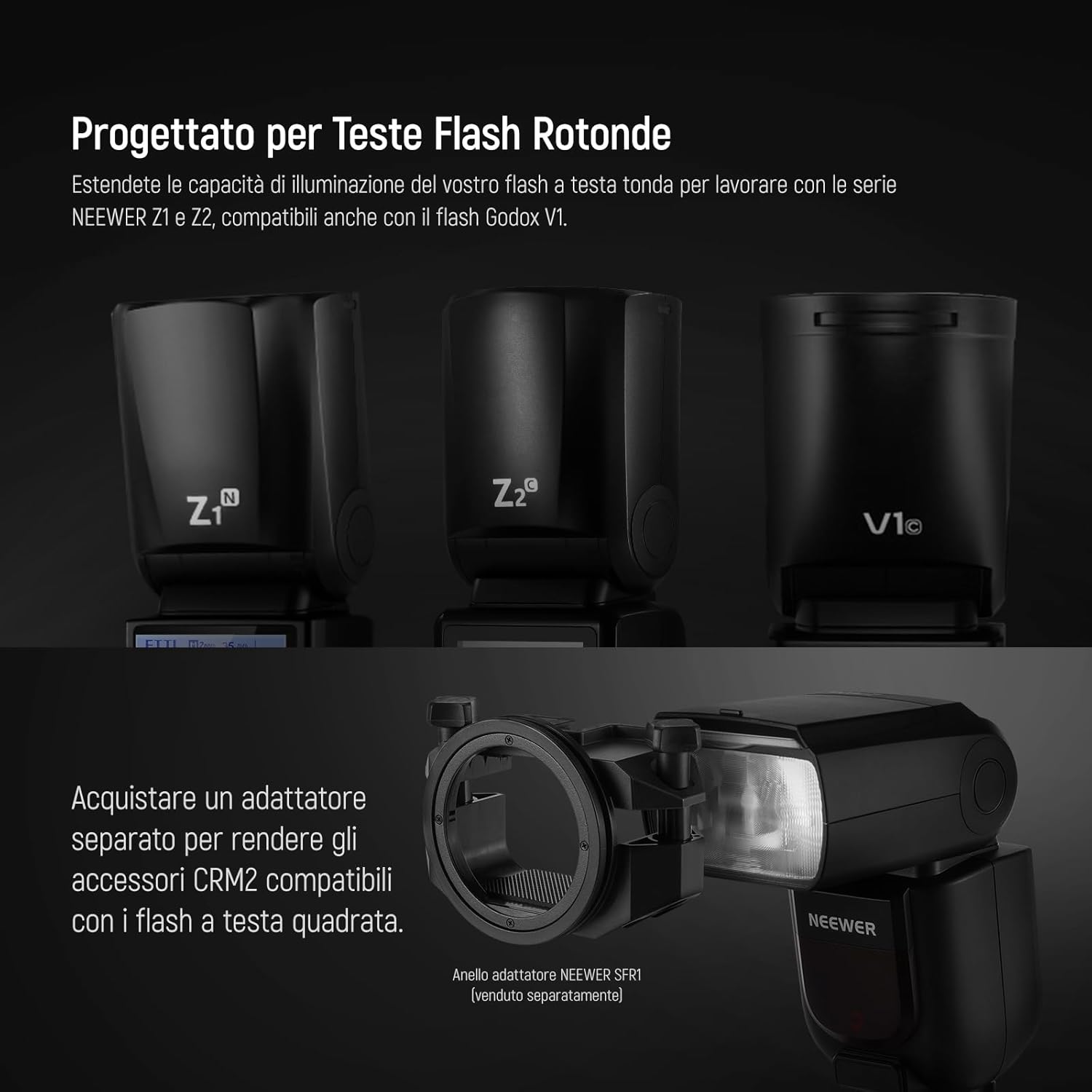 Thumbnail 3 de NEEWER CRM2 Kit accessori magnetici per flash a testa rotonda (compatibile con Godox V1) con adattatori e diffusori