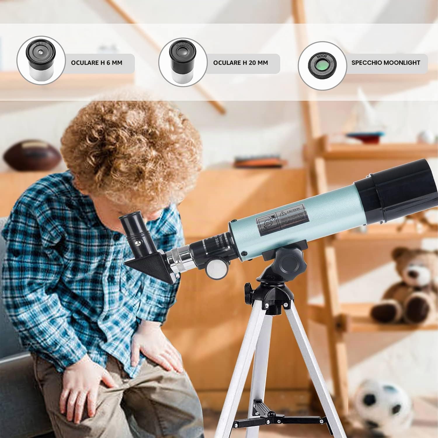 Detalle de Mijiao Telescopio astronomico per bambini 360/50 mm con zoom fino a 90X e treppiede regolabile