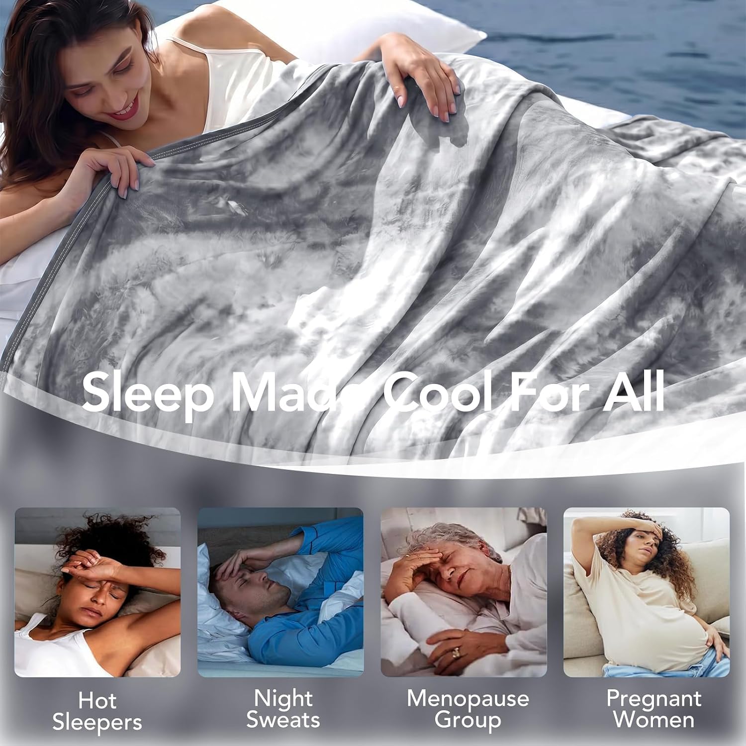 Detalle de L'AGRATY Cooling Blanket (220x240cm) – Ultra‑Cool, Lightweight Grey Blanket for Hot Sleepers