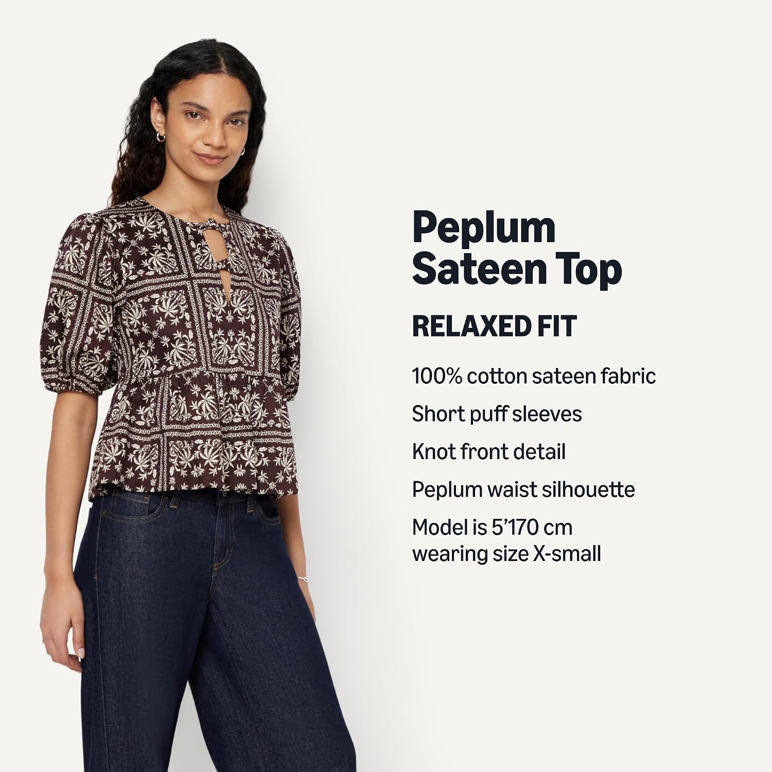 Detalle 2 de Amazon Essentials Women's Cotton Sateen Relaxed-Fit Peplum Blouse