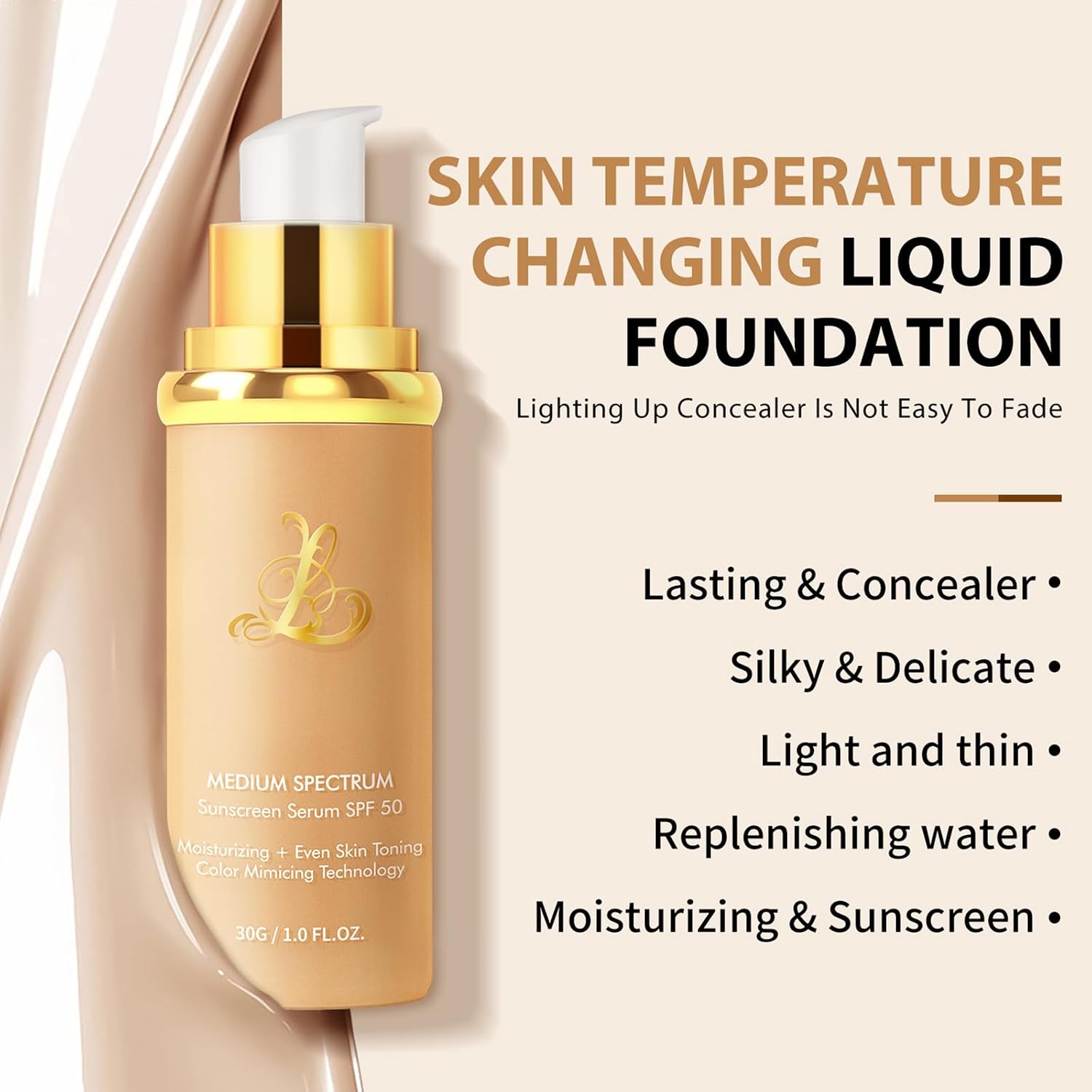 Detalle de Match Foundation 4-in-1 with SPF 50 (Color Changing Medium Spectrum) with 2 Brushes & 2 Sponge