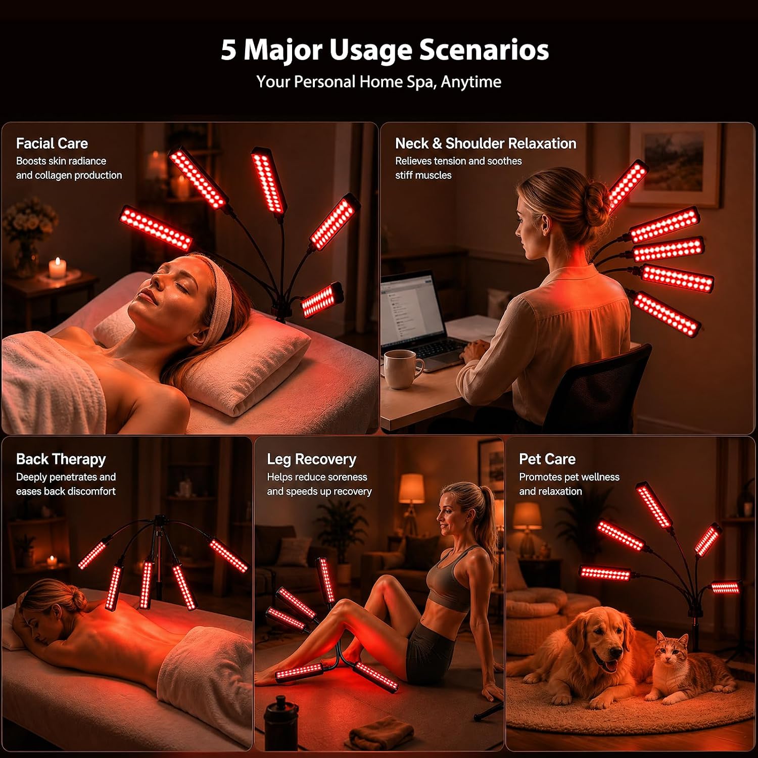 Detalle de FlaoAito Red Light Therapy Lamp with 5 Adjustable Heads