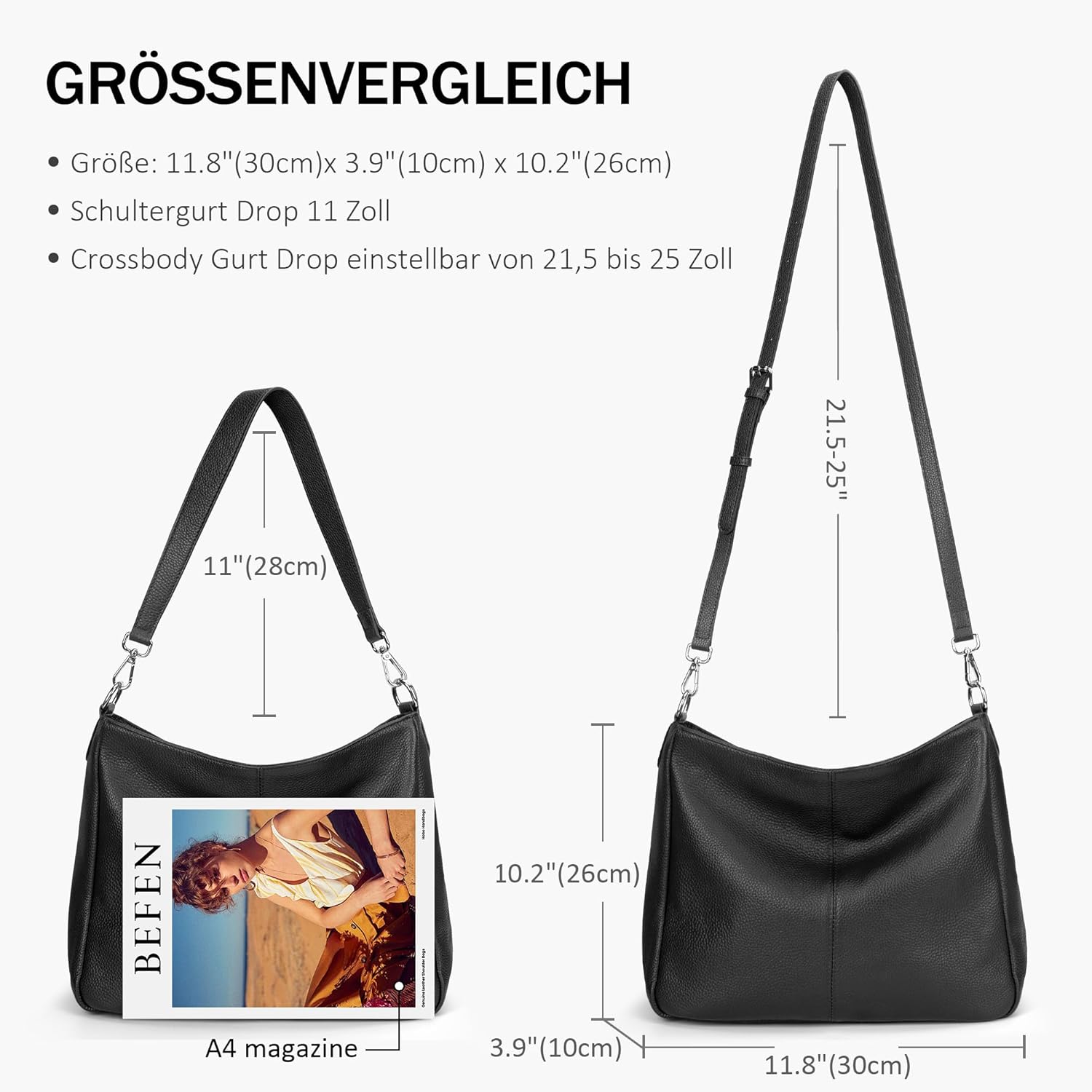 Thumbnail 4 de befen Damen Handtasche aus echtem Leder – Henkeltasche/Shopper im Hobo-Stil