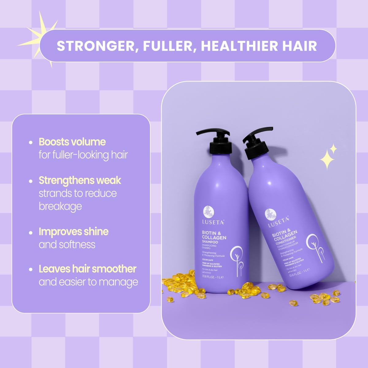 Detalle 2 de L LUSETA L6048-49 Biotin & Collagen Shampoo & Conditioner Set, 2 x 33.8 oz