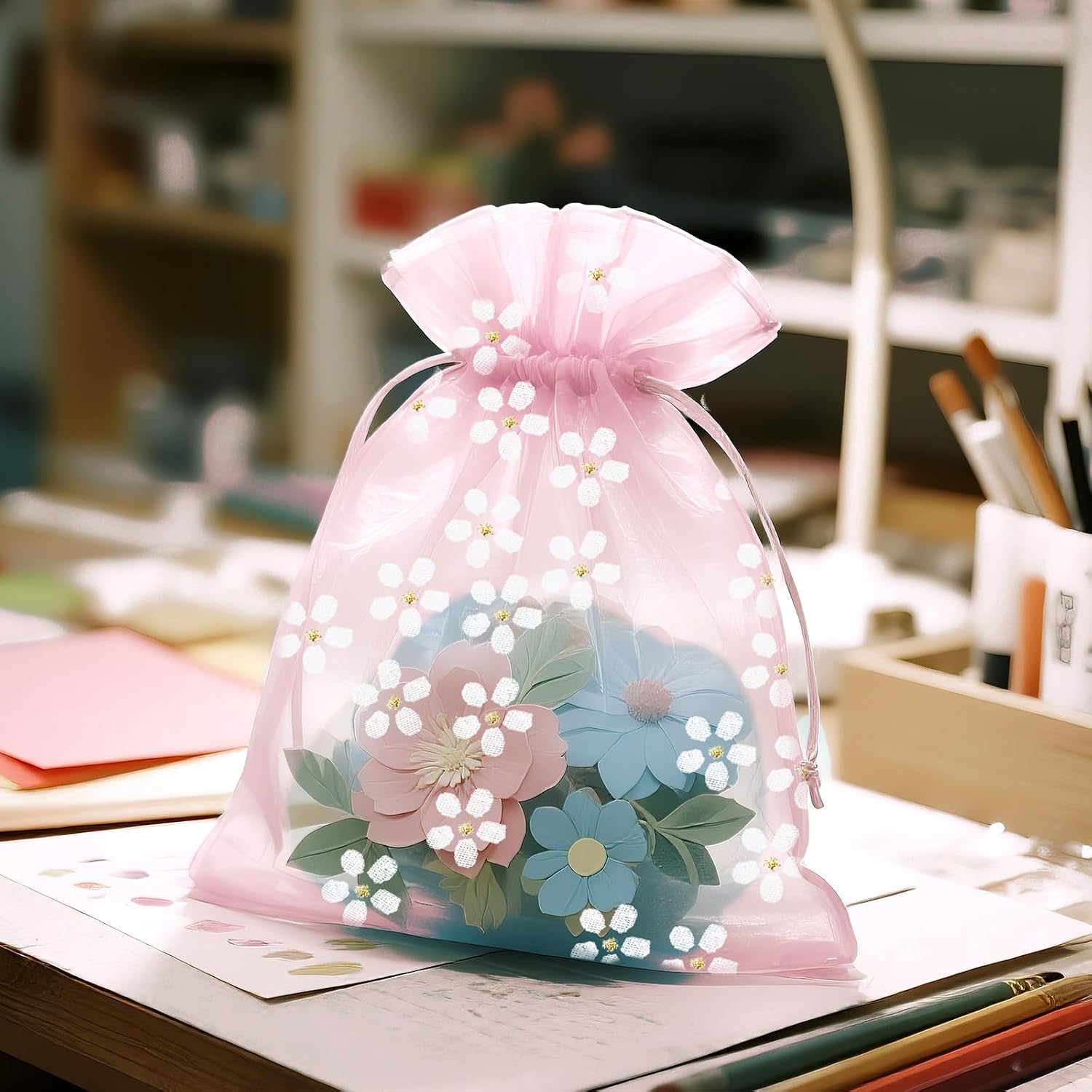 Thumbnail 6 de jijAcraft Daisy Organza Pouches Baby Pink (10x15cm) – 30 Pcs