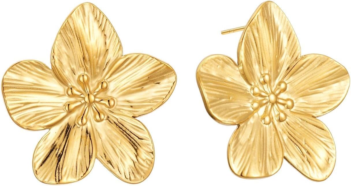 Detalle de Aidenn Blumen Ohrringe Groß – Blume Tropfen Boho-Statement, hypoallergen