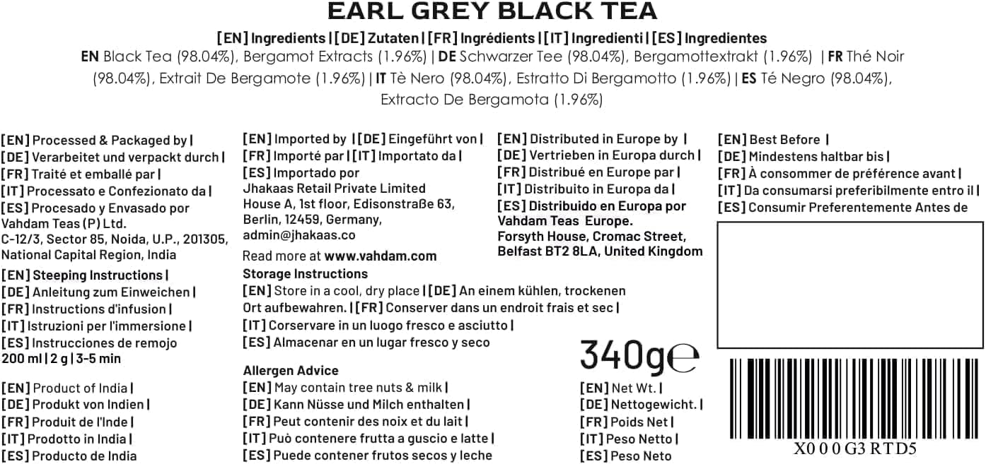 Detalle 2 de VAHDAM Tè Nero Earl Grey in Foglie – 340 g, 170+ tazze di pura Bergamotta