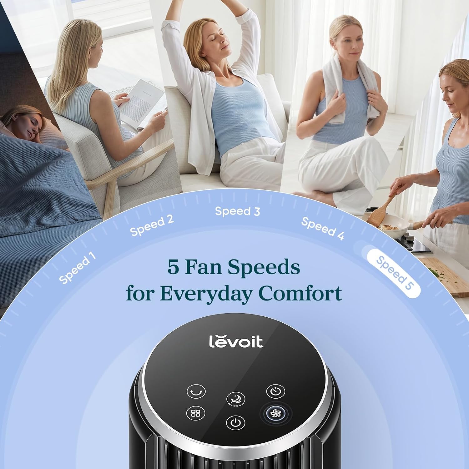 Detalle 2 de Levoit Classic 36-Inch Tower Fan for Bedroom: Quiet, Auto-Adjusting Cooling with Remote