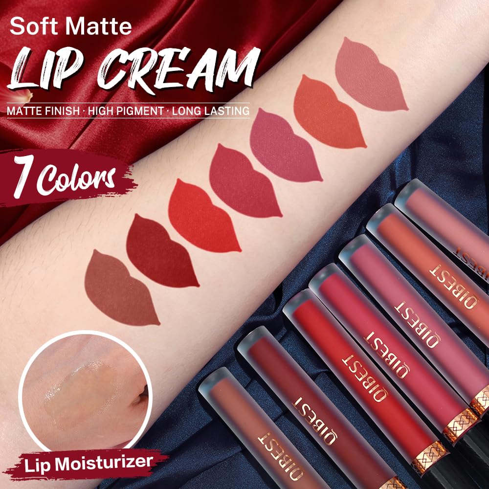 Detalle de QiBest 8-Piece Matte Liquid Lipstick + Lip Plumper Set (7 Matte Shades + 1 Plumper)