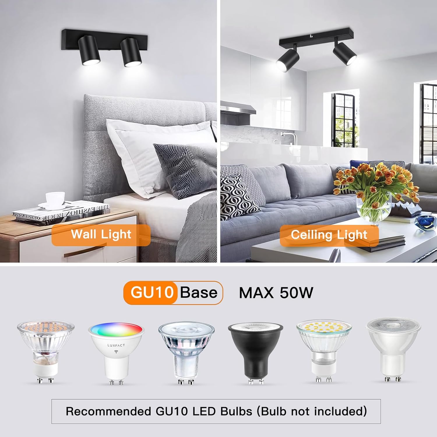Thumbnail 3 de Ketom LED Deckenstrahler Schwarz – 2-flammig, GU10, schwenkbar, kabelseitig montierbar