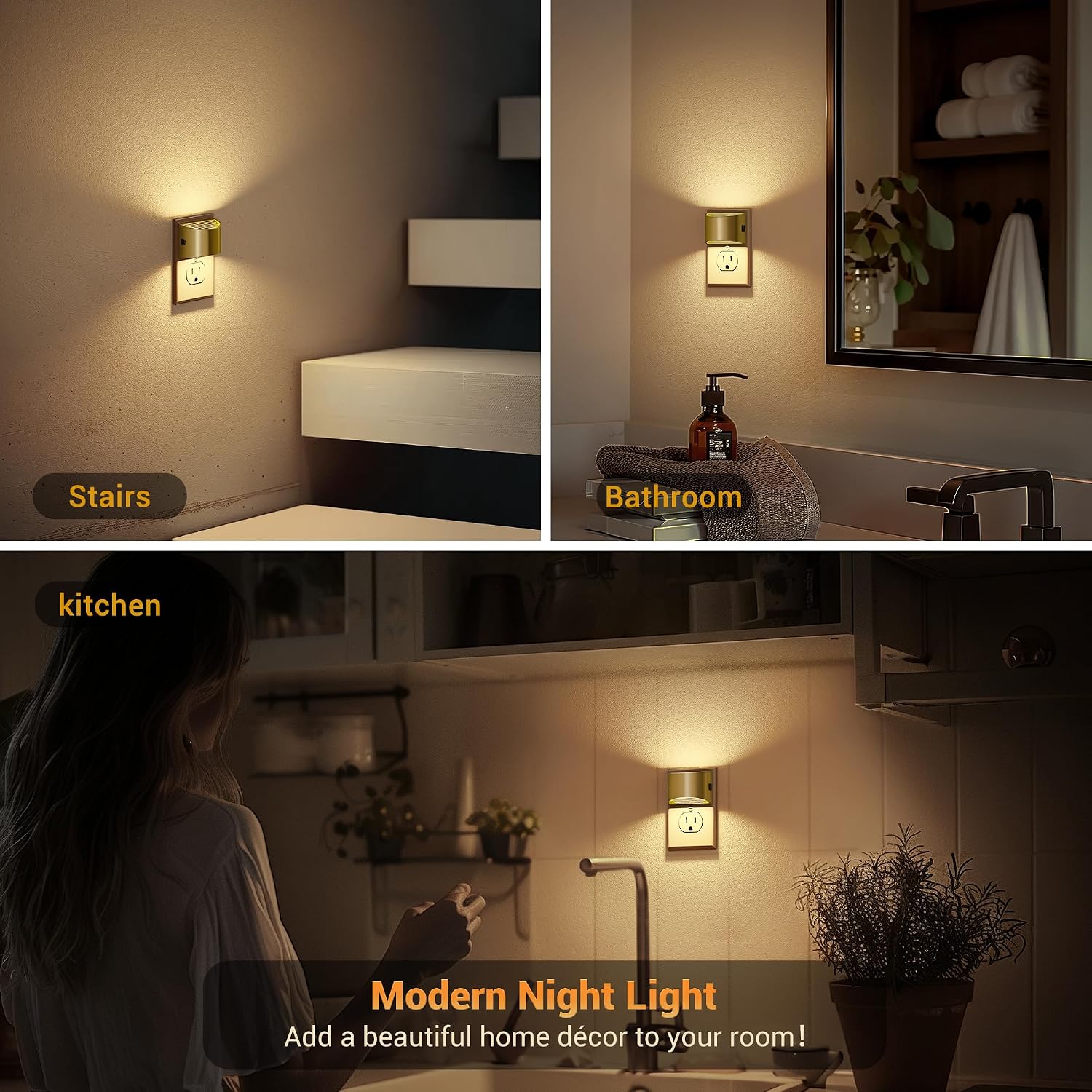 Thumbnail 5 de JandCase C-GY10702FGUS-2 LED Night Lights, 2-Pack, Gold, Dusk-to-Dawn