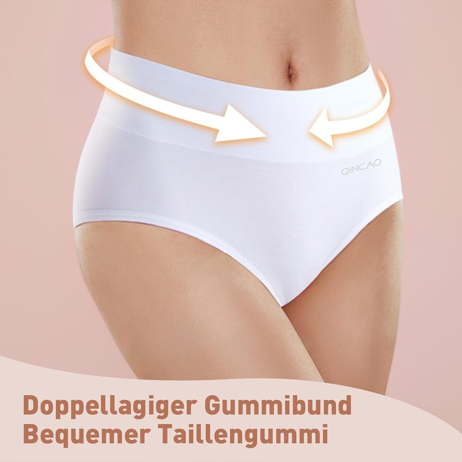 Detalle 2 de QINCAO Damen-Unterhosen im 6er-Set mit hoher Taille aus Baumwolle (Stretch, atmungsaktiv)