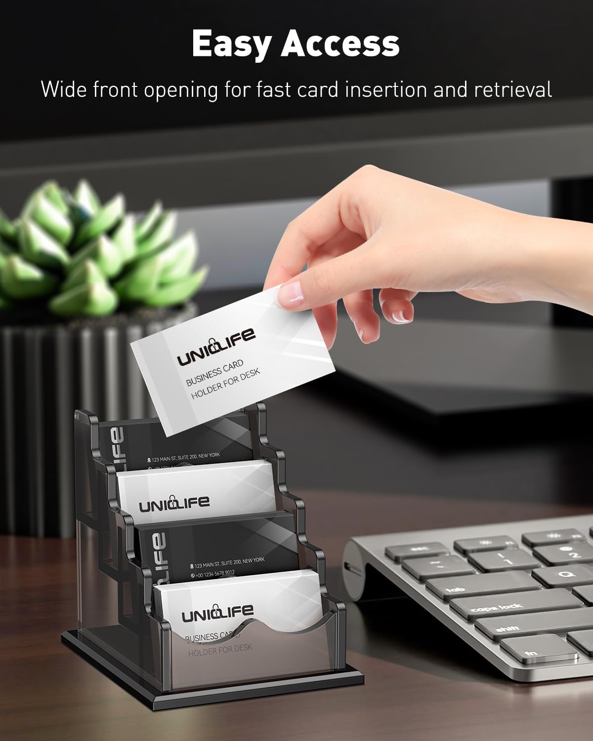 Thumbnail 1 de Uniclife porte-cartes d’affaires en acrylique (4 fentes) – capacité jusqu’à 240 cartes pour bureau