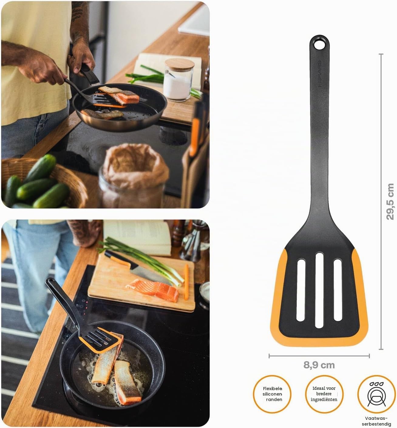Detalle 2 de Fiskars Functional Form 1079964 bakspaan met flexibele rand en geïntegreerde steun