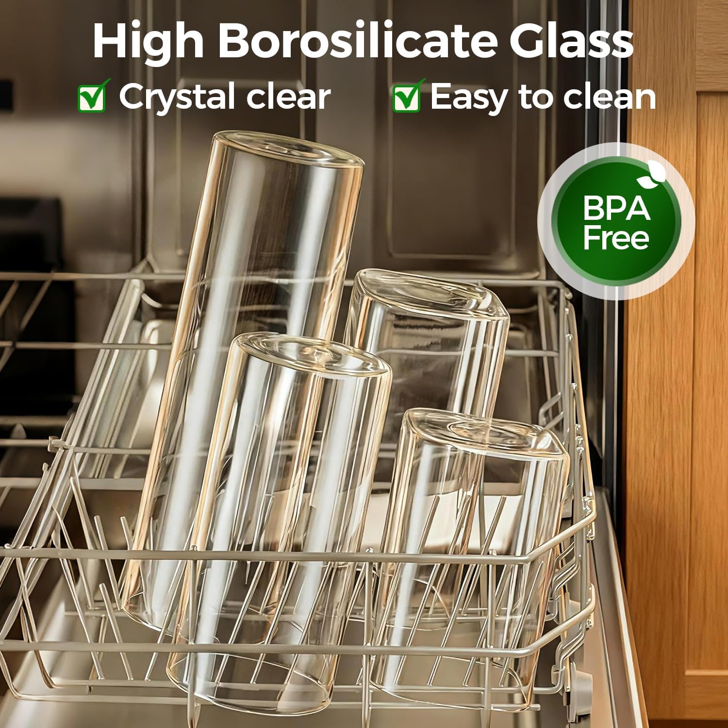 Detalle de ComSaf förvaringsburkar i borosilikatglas, 1,5 l, 3-pack med bambulock