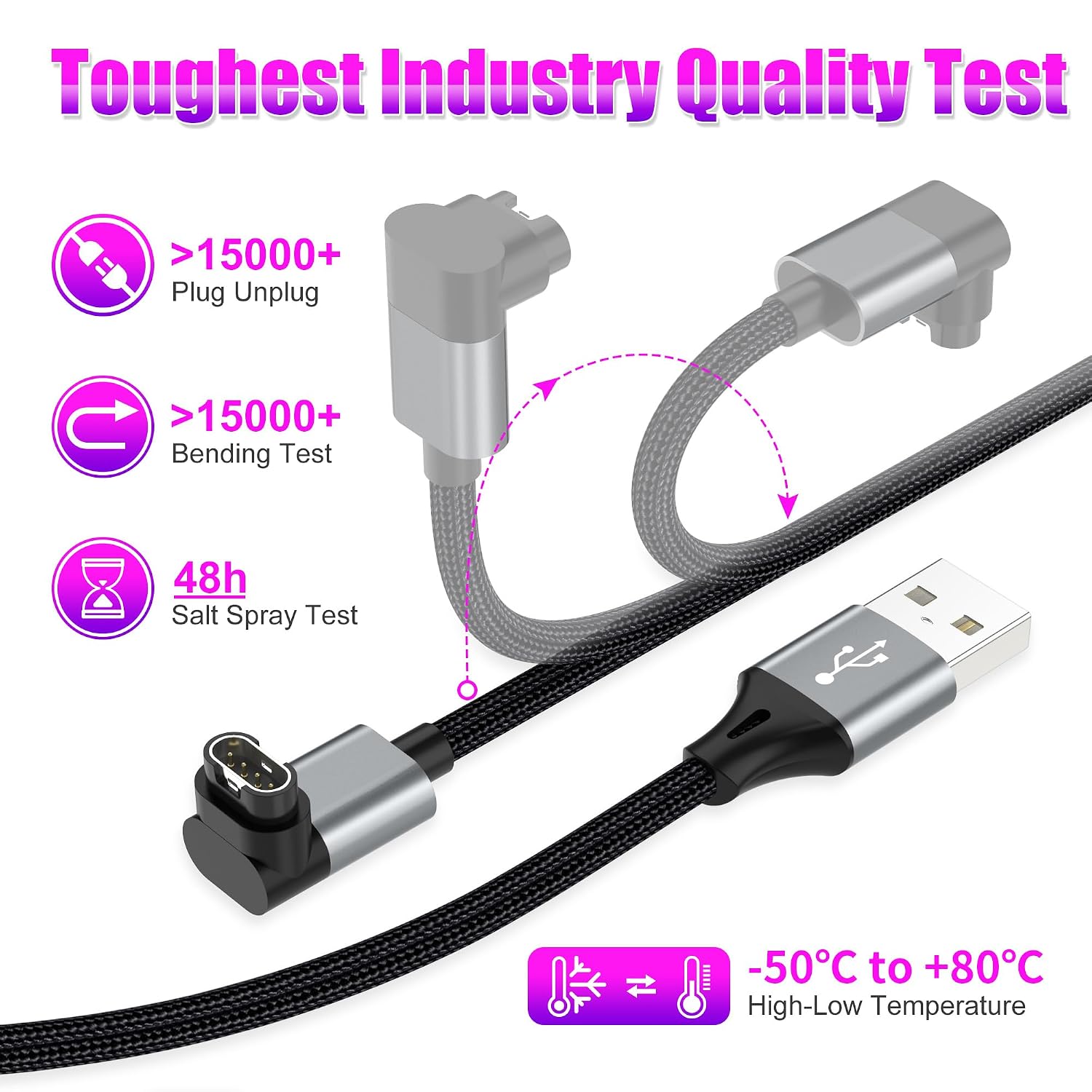 Thumbnail 5 de AGVEE BGW-GBB12 L-Shaped Garmin Watch Charging Cable, 2-Pack, 6.6ft