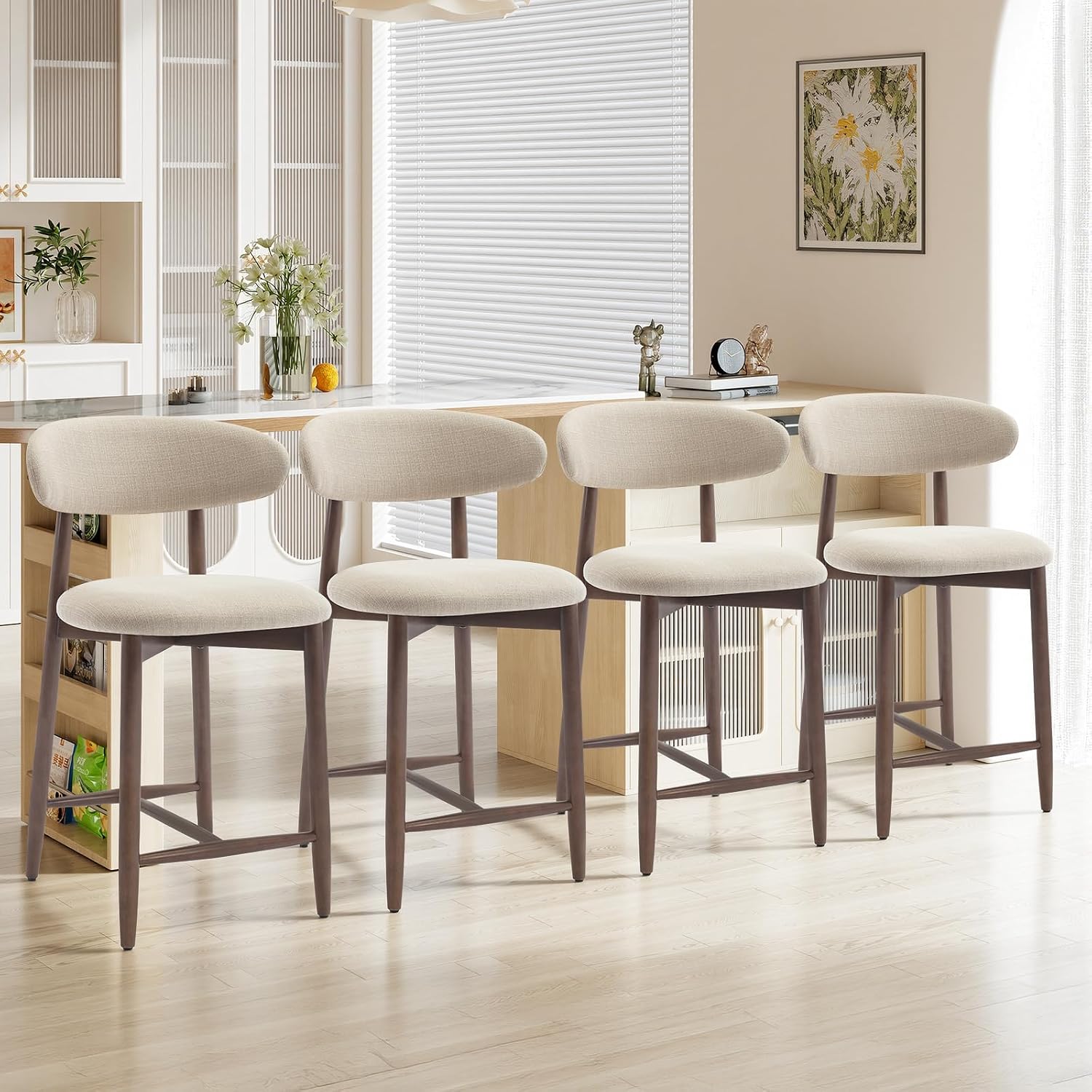 Thumbnail 6 de COLAMY B6269 Counter-Height Bar Stools, Set of 2, Beige Upholstered Seats
