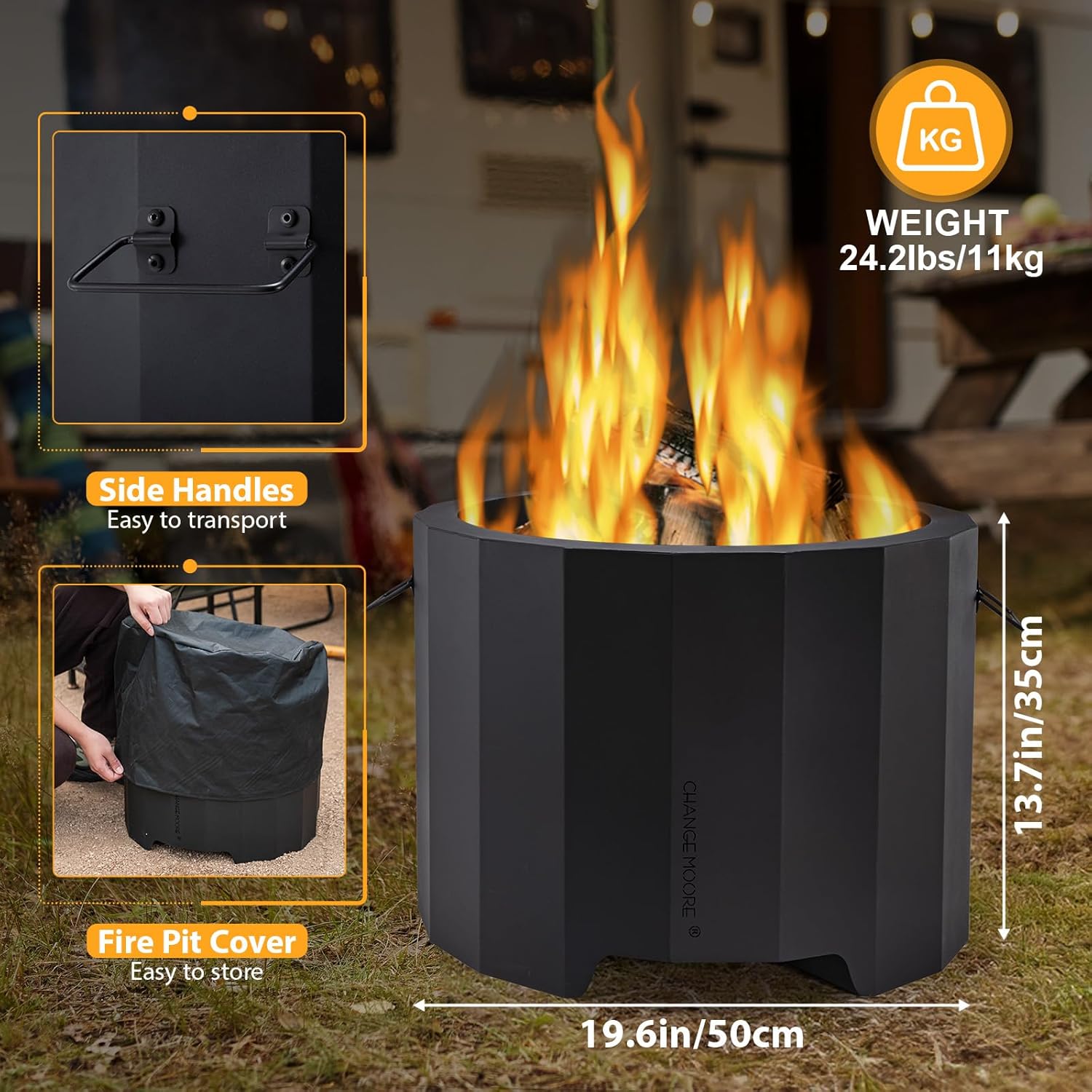 Thumbnail 3 de CHANGE MOORE CHANGEMOORE Smokeless Fire Pit – 19.6 inch triple burn wood stove for patio & camping
