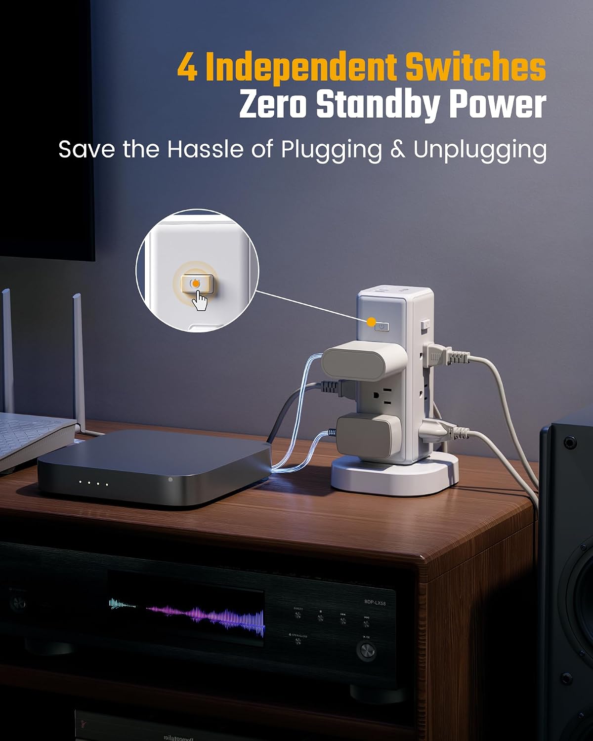 Detalle 2 de SUPERDANNY Tower Power Strip 12 AC Outlets