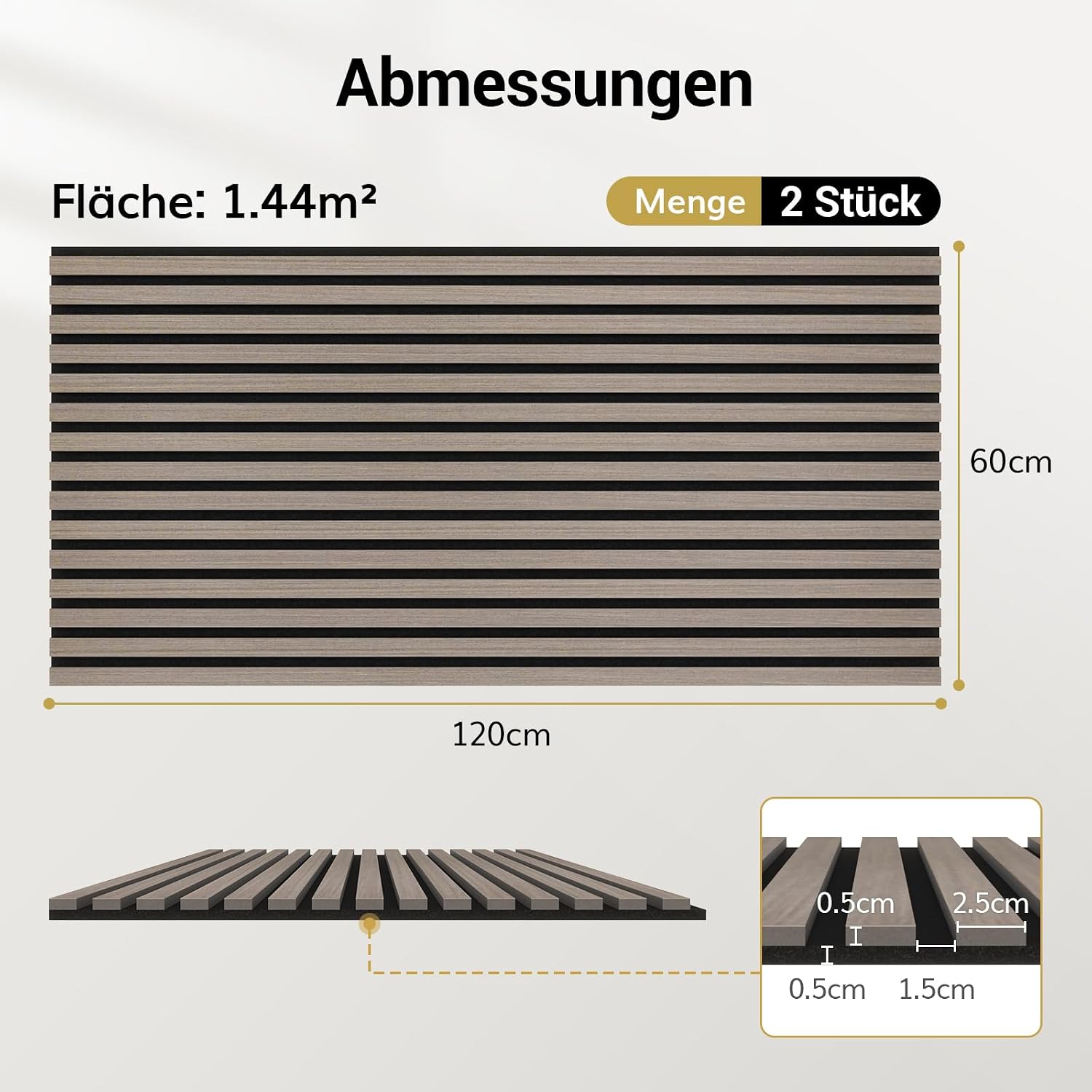 Detalle 2 de TONOR Akustikpaneele Holz – 2er Set 120 x 60 cm, 1,44 m² Wandpaneele mit Holzfurnier