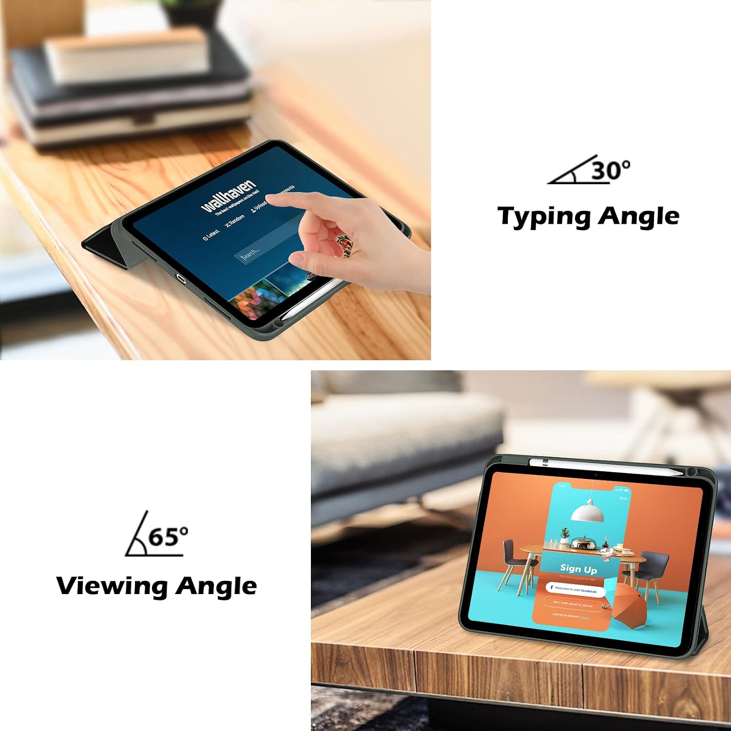 Detalle de ProCase Smart Case Hülle für iPad 10./11. Generation (A16, 2022–2025) mit Stifthalter – Olivgrün