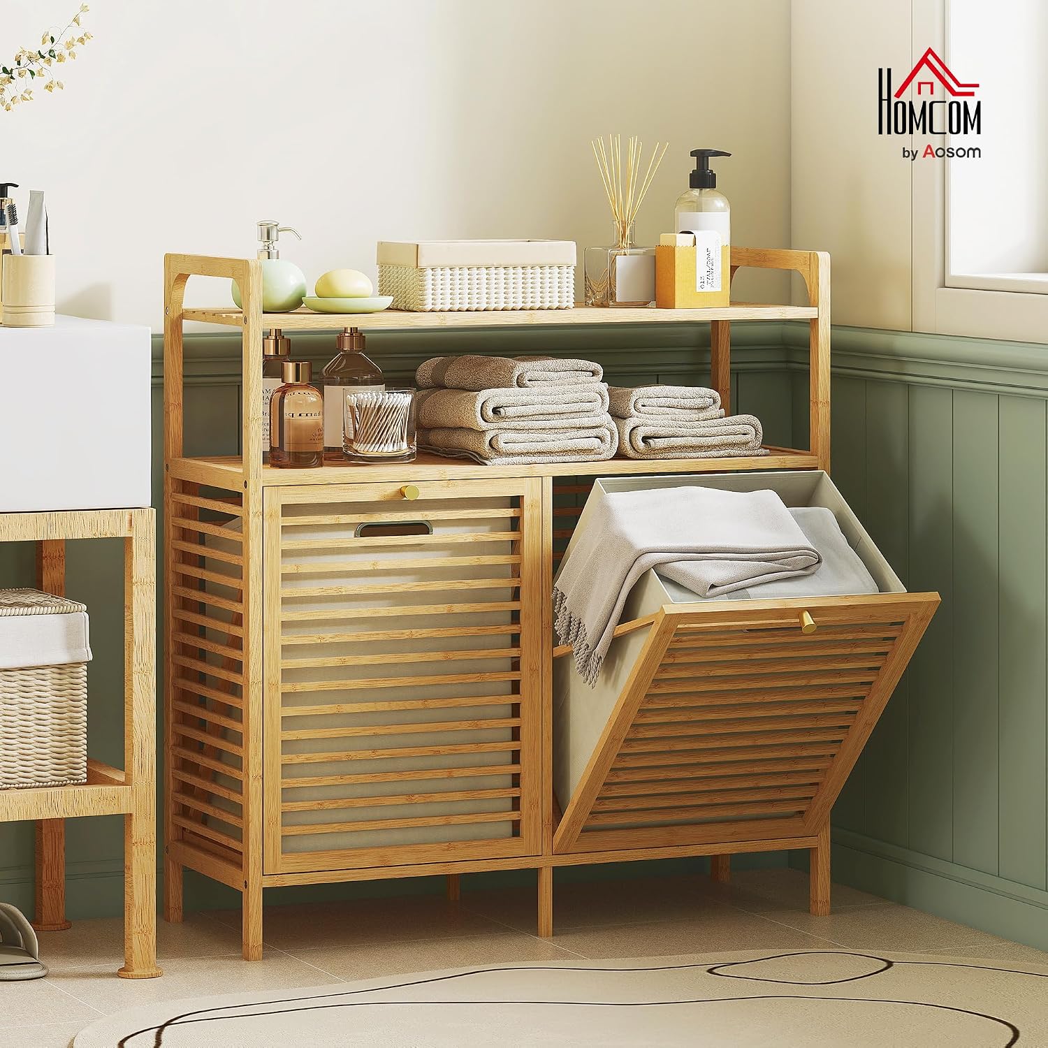 Detalle 2 de HOMCOM Meuble Salle de Bain Panier Linge