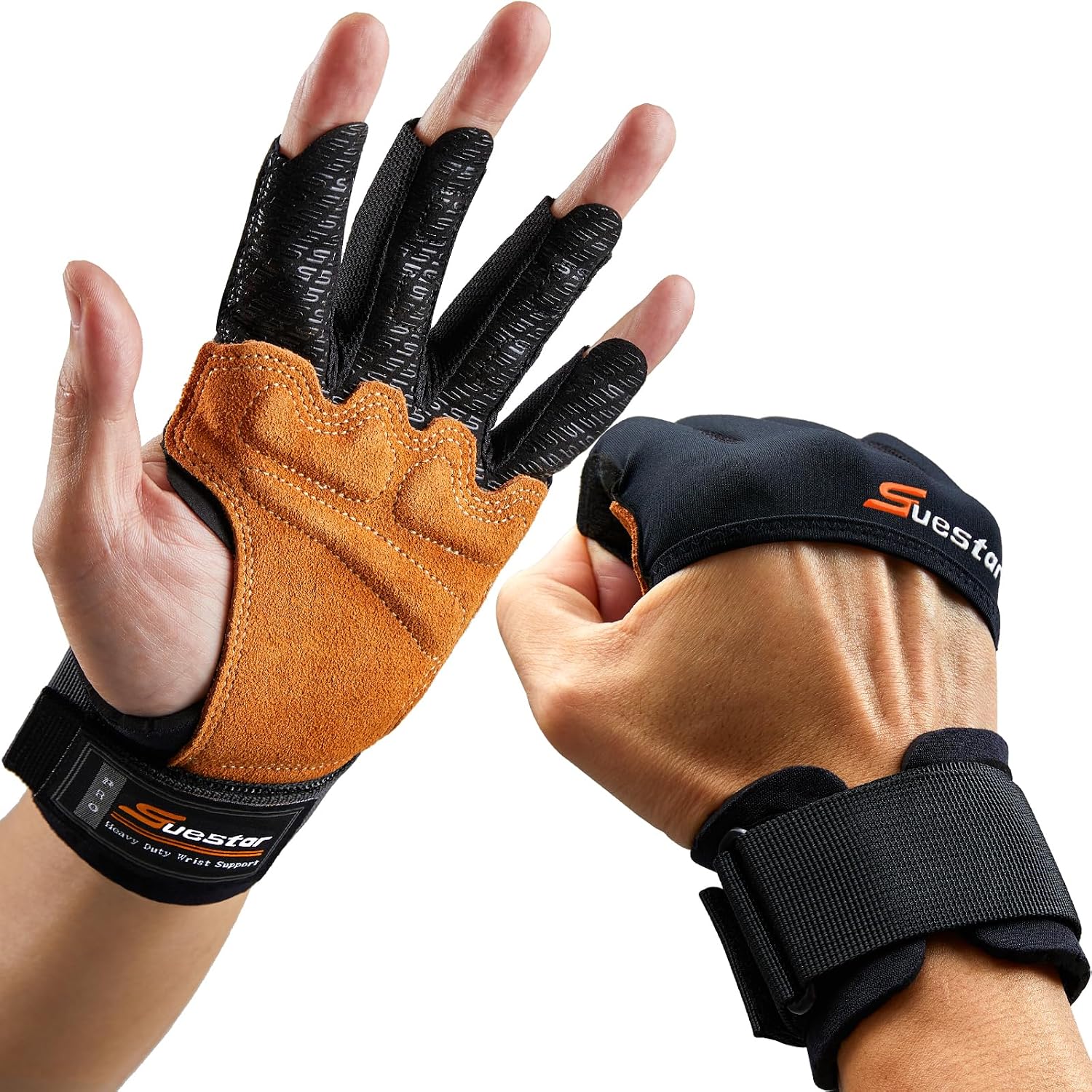Detalle de SueStar Workout Gloves with Cowhide Palm, Wrist Support and Silicone Grip