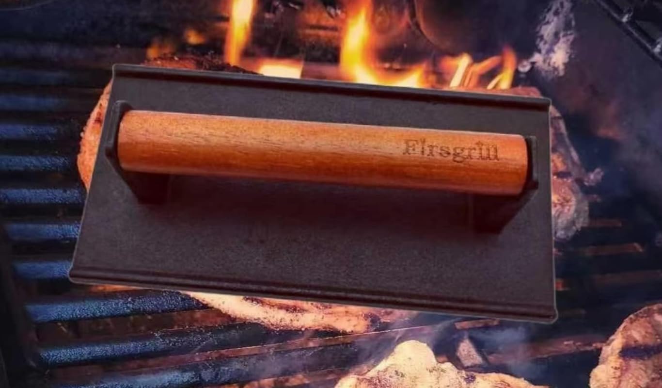 Thumbnail 1 de Firsgrill Burger Press (7.08" Round & 8.3" x 4.3" Rectangle) Heavy-Duty Cast Iron Smash Press with Wood Handle