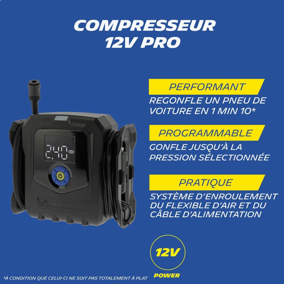 Thumbnail 3 de MICHELIN 009542 Compresseur à Air Électrique Professionnel – Gonfleur 12V, 8 Bar, 24 L/min, 3 embouts