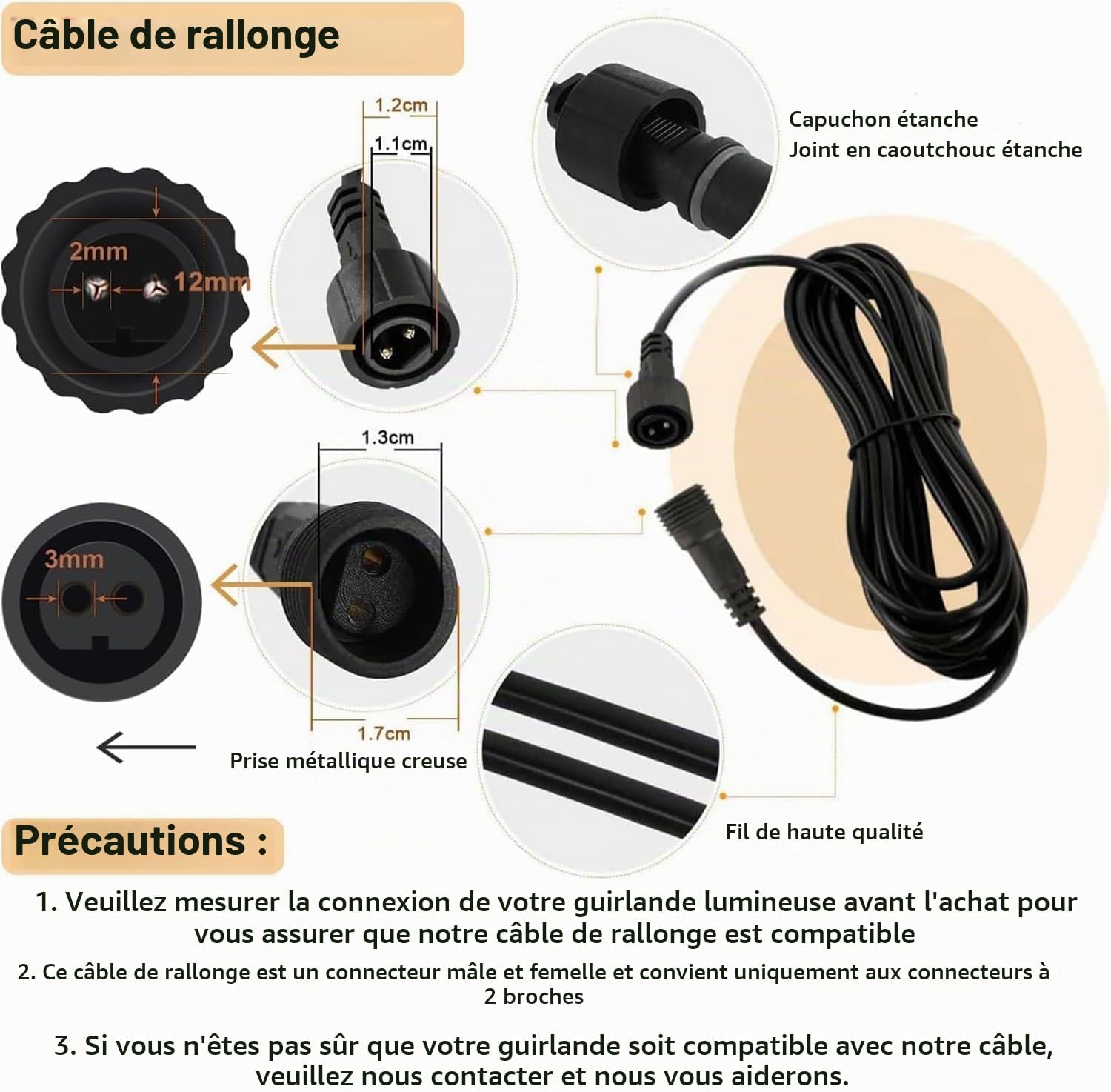 Detalle 2 de Joysing Joysing-10m-2P-WP verlengkabel voor buiten, 10 m, 2-polig, IP65