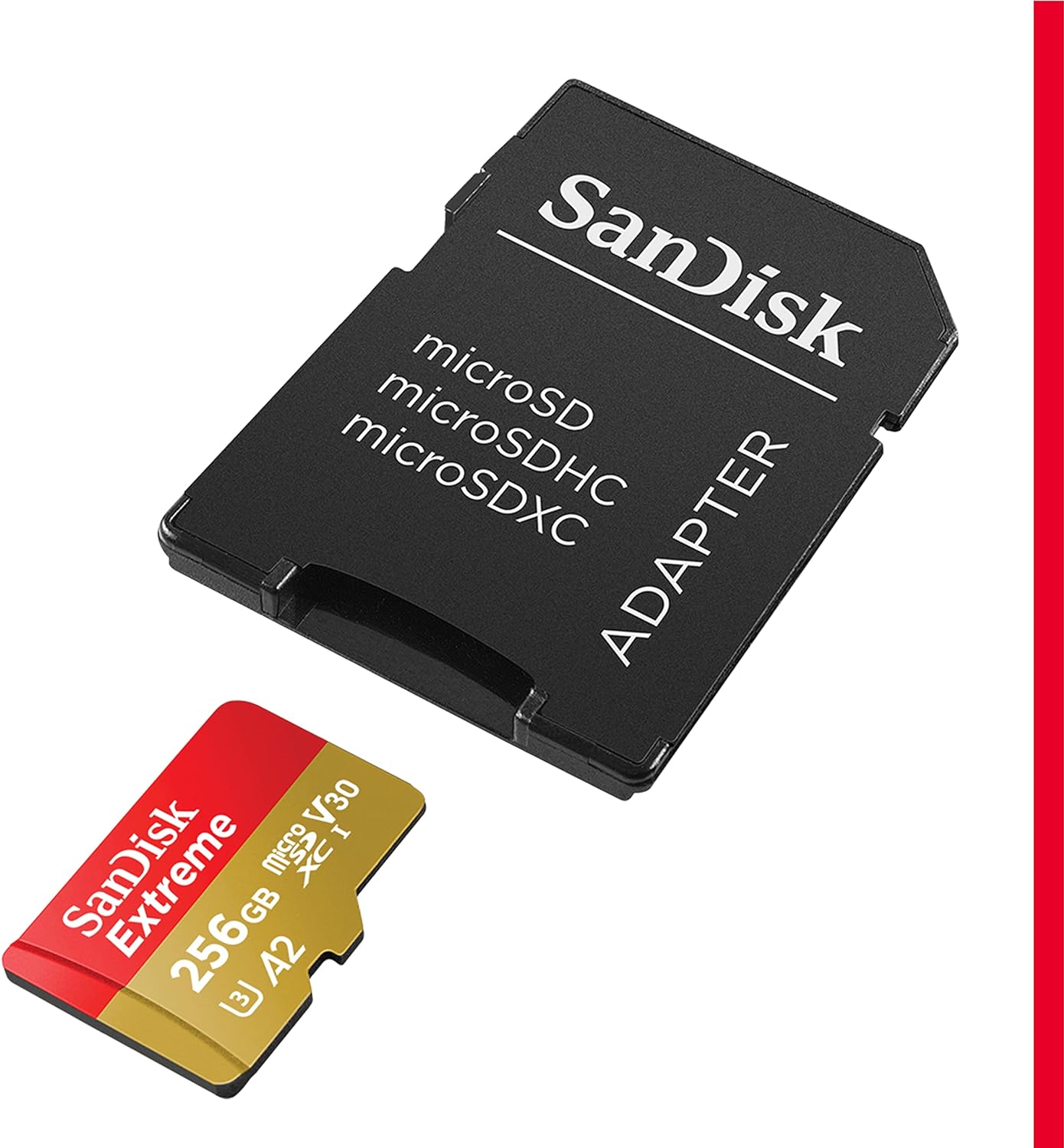 Thumbnail 1 de SanDisk 256 Go Extreme microSDXC avec adaptateur SD – UHS-I, V30, A2, 190 Mo/s